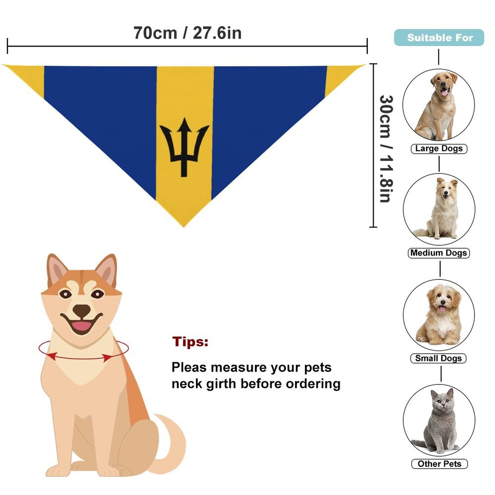Barbados Flag Dog Bandana - Cute Pet Scarf & Bib for Small Medium Large Dogs - Christmas Thanksgiving Holiday Gift for Pets - Perfect for Patriotic Events & Pet Parties
