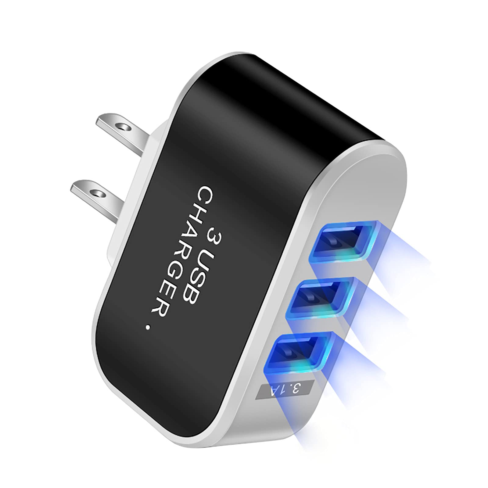 2022 Fast USB Phone Charger - 3-Port Multi USB Travel Charger with LED Light for iPhone, Samsung, Android Devices - Portable Mobile Charging Station for Home, Office, Car & Travel Accessories (Black)