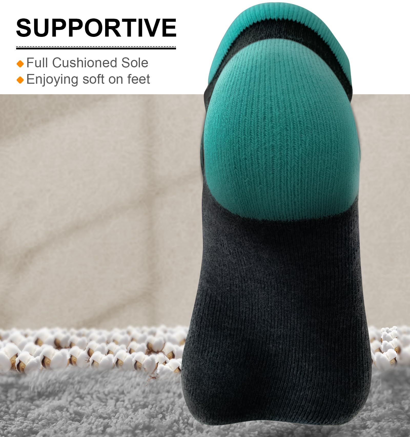 BULLIANT Women's Athletic Ankle Socks 6-Pack - No Show Cushioned for Running & Walking with Arch Support - Gym & Daily Wear