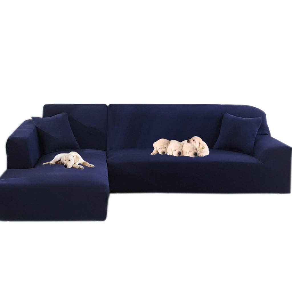 Stretch L-Shaped Sofa Slipcover 2-Piece Set - Furniture Protector for Sectional Couches - Breathable Washable Sofa Cover (Blue, L-Shaped 2+2 Seater) - Perfect for Living Room, Family Room & Home Theater Furniture Protection