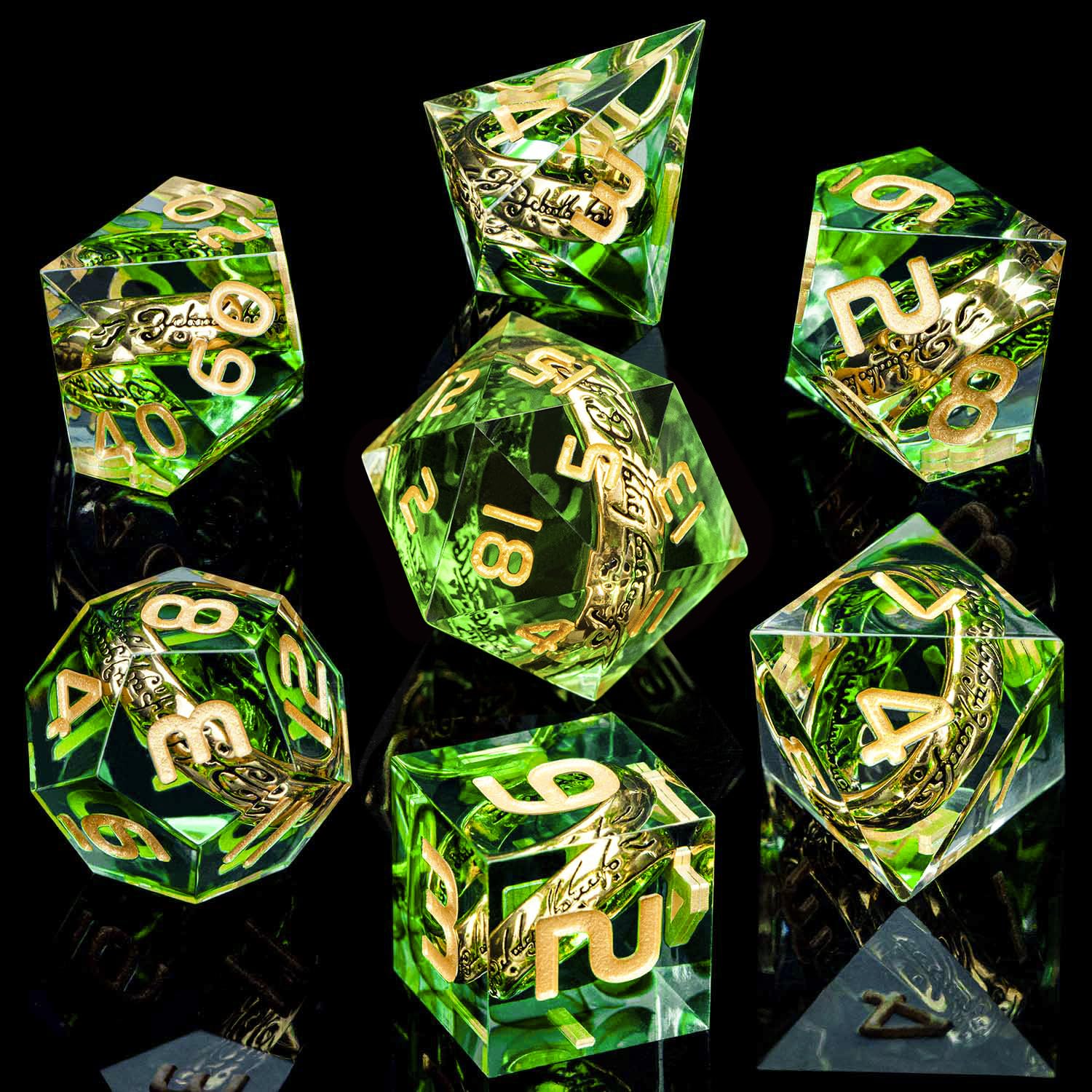 Premium Lord of The Rings Themed Polyhedral Dice Set - 7-Piece Sharp Edge Green RPG Dice (D4 D6 D8 D10 D12 D20) with Collector's Box - Perfect for Dungeons & Dragons, Magic: The Gathering, LOTR Tabletop Games & Fantasy Roleplaying Adventures