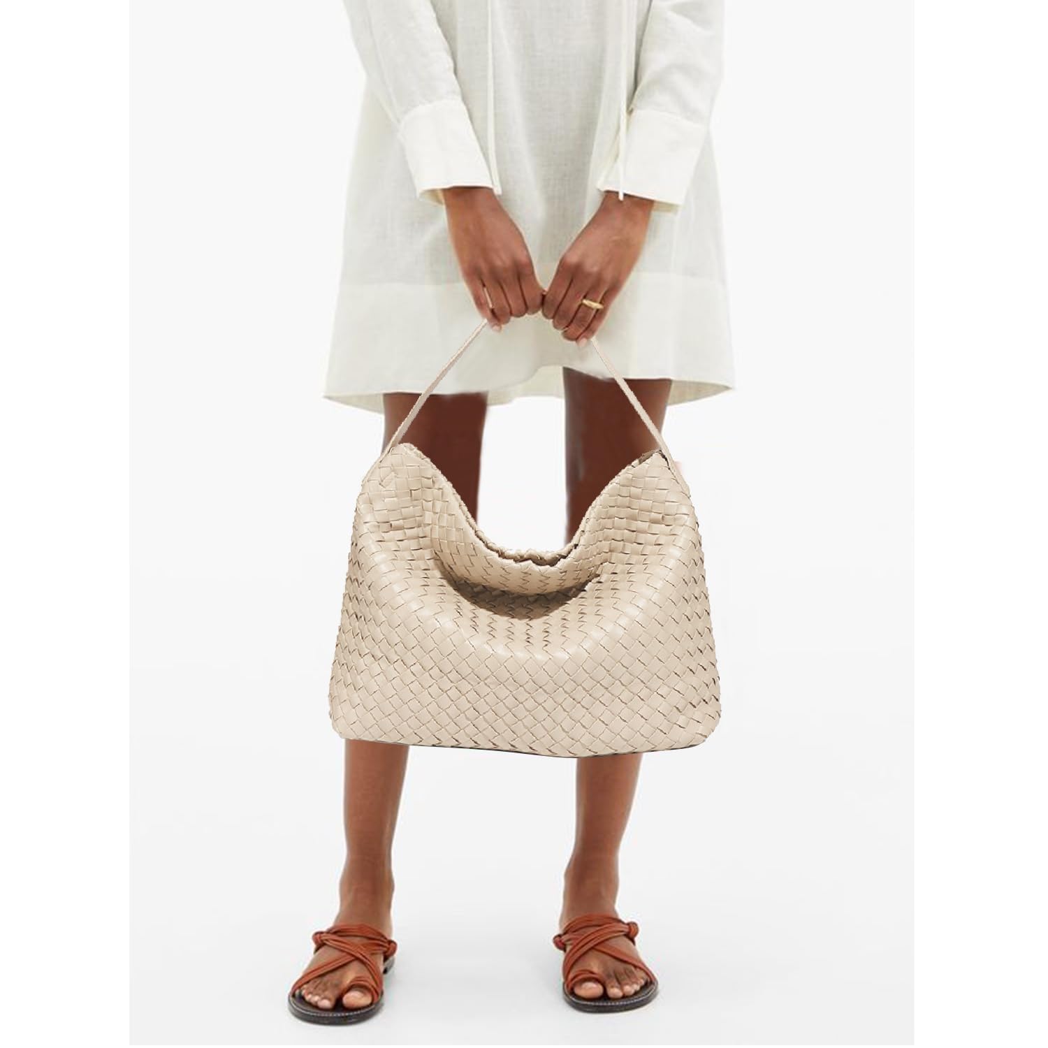 Dyalsa Vegan Leather Woven Tote Bag for Women - Large Retro Messenger Shoulder Bag, Handmade Boston Travel Purse | Perfect for Work, Shopping & Weekend Getaways