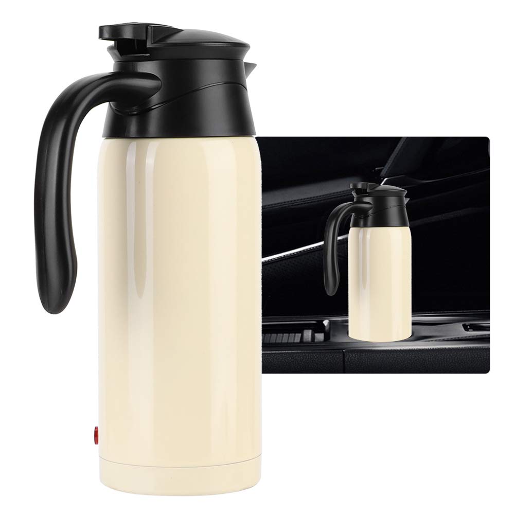 Electric Tea Kettle 800ml - Stainless Steel Car Travel Kettle with Auto Shut-Off - Portable Hot Water Kettle for Road Trips, Camping & Office (Cream)