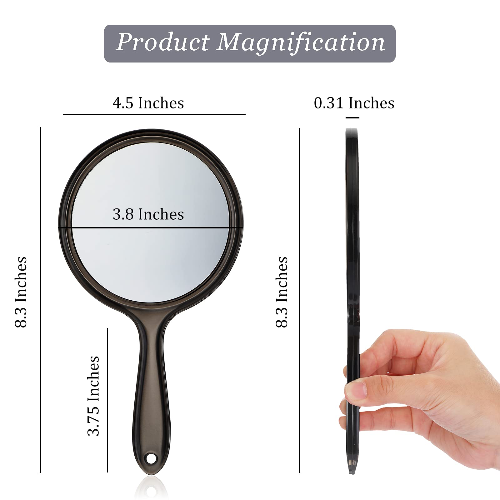 Double-Sided Handheld Makeup Mirror with 1X/2X Magnification - Round Shape with Comfortable Handle (Black) | Perfect for Home Vanity, Travel & Professional Makeup Application