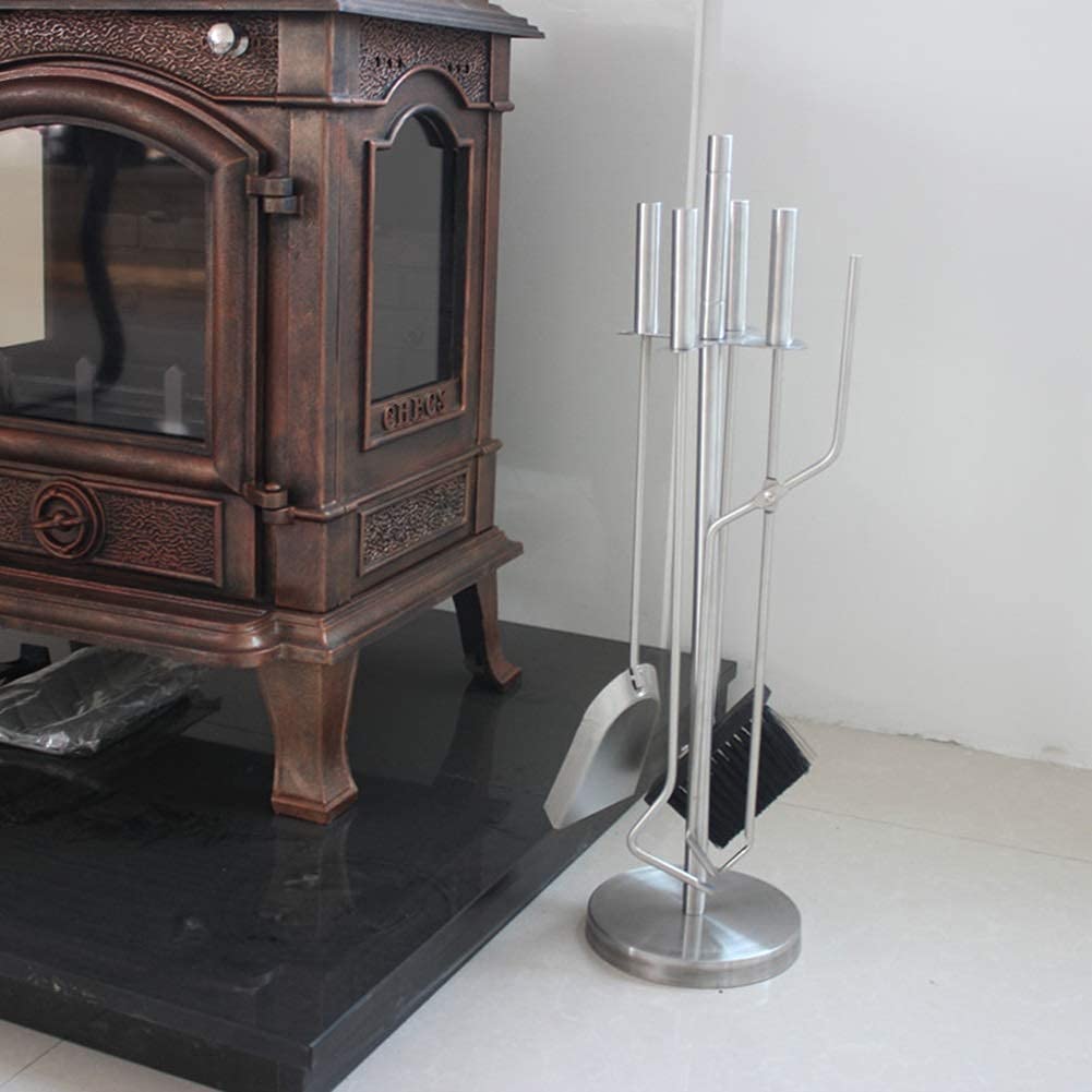 5-Piece Silver Fireplace Tool Set with Broom, Shovel, Tongs & Poker - 26
