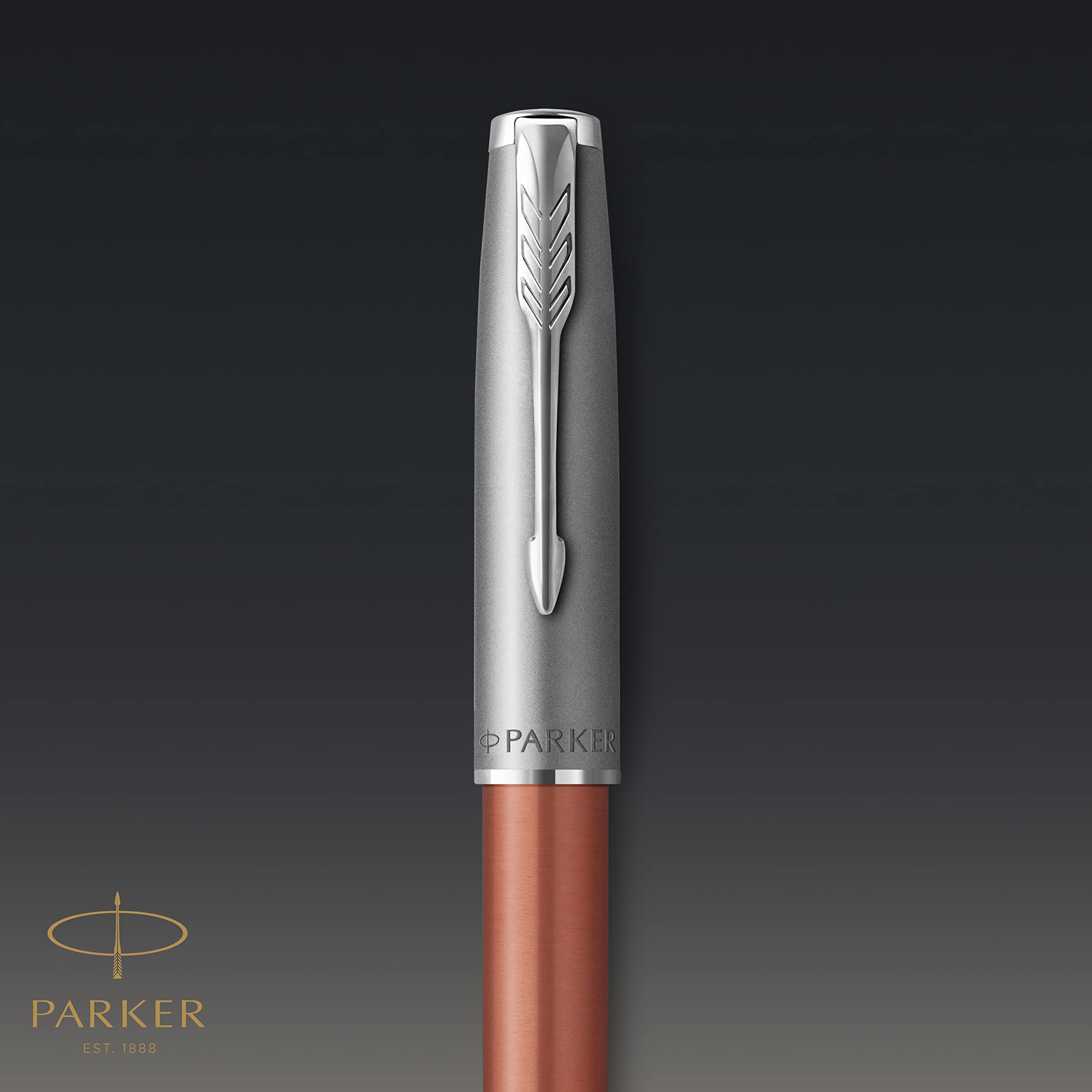 Parker Sonnet Essentials Fountain Pen - Premium Metal & Orange Lacquer with Palladium Trim, Stainless Steel Medium Nib in Gift Box | Perfect for Business Signatures, Journaling & Luxury Gifts