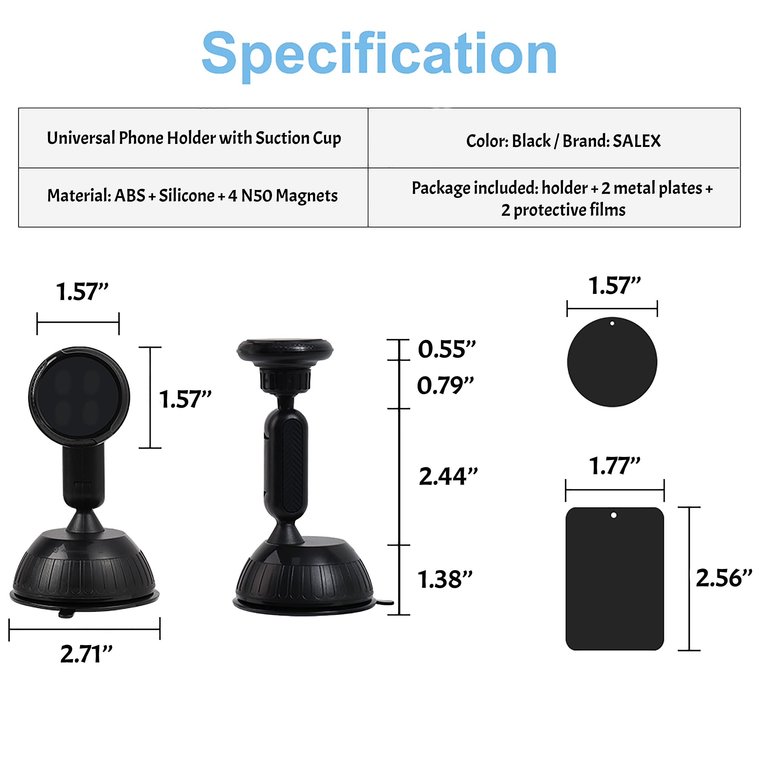 SALEX Universal Magnetic Phone Mount for Car - Adjustable & Rotatable Suction Cup Holder for Dashboard & Windshield - Compatible with Smartphones, Tablets, GPS Devices - Perfect for Hands-Free Driving & Navigation