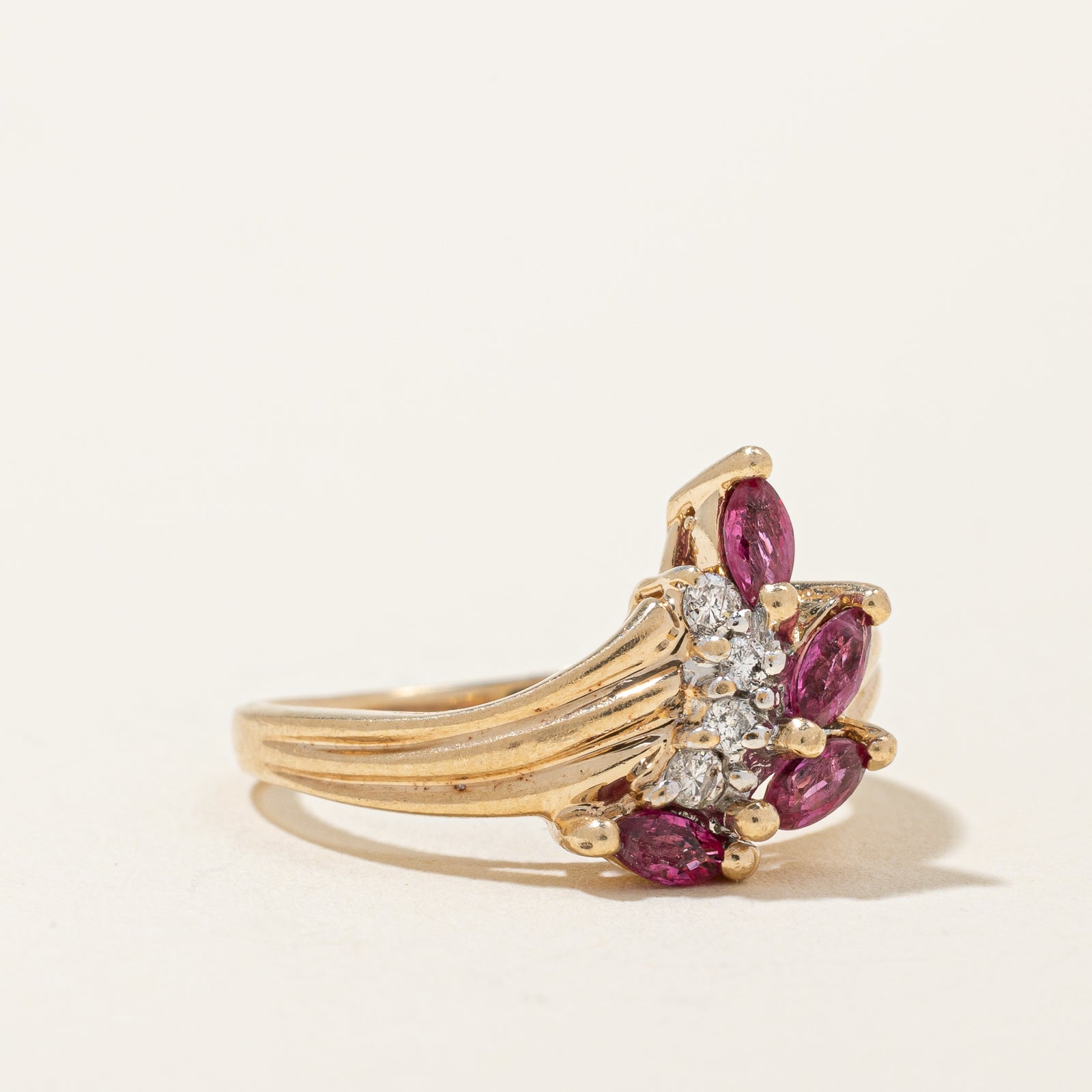 Exquisite Marquise Cut Ruby & Diamond Ring - 0.30ctw Ruby & 0.08ctw Diamonds - Size 4.25 - Perfect for Engagement, Anniversary & Special Occasion Gifts
