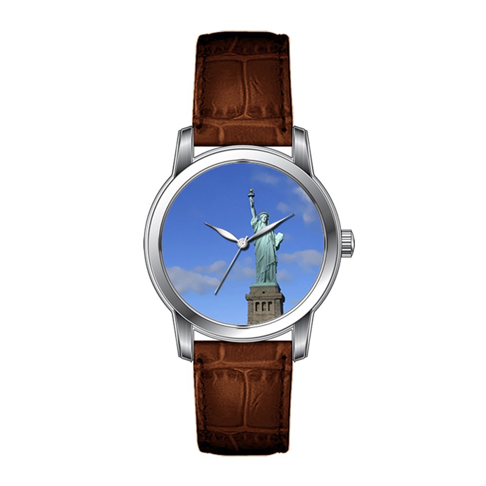 Vintage Leather Brown Band Wrist Watch for Men & Women - JLS Creative Watches with Statue of Liberty Design | Perfect for Casual, Office, and Gift Occasions