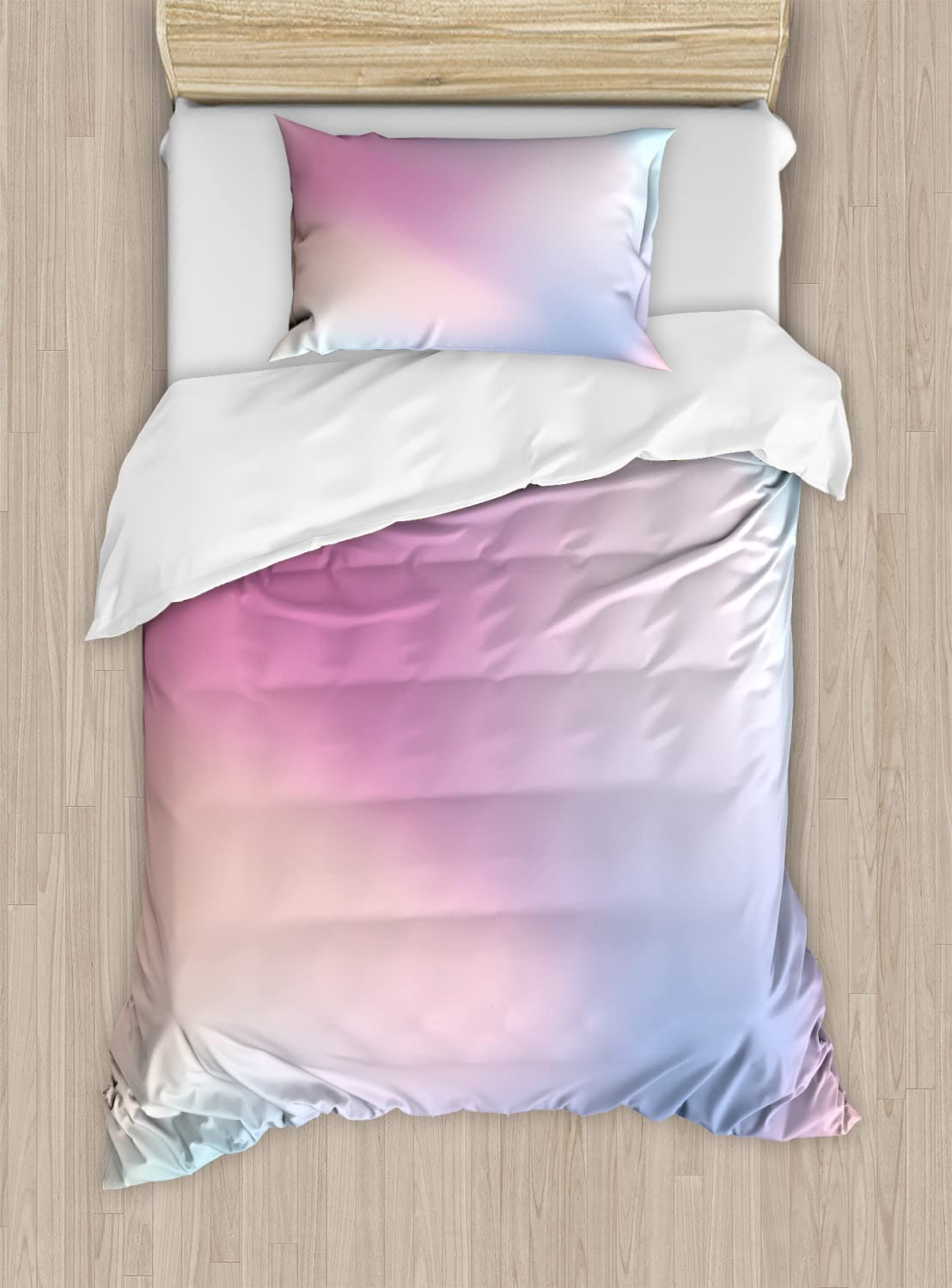 Ambesonne Pastel Duvet Cover Set - Abstract Watercolor Design in Pink & Aqua | 2-Piece Queen Size Bedding Set with 4 Pillowcases | Soft & Breathable for Cozy Bedroom Decor | Perfect for Guest Rooms, Dorms & Modern Home Styling