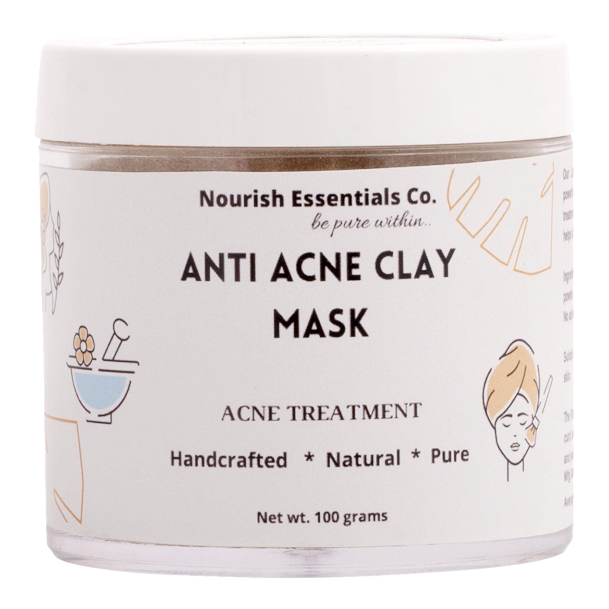 Nourish Essentials Co. Anti-Acne Face Mask for Clear Skin - 100g Organic Treatment for Pimples & Breakouts | Perfect for Daily Skincare Routine & Spa Nights