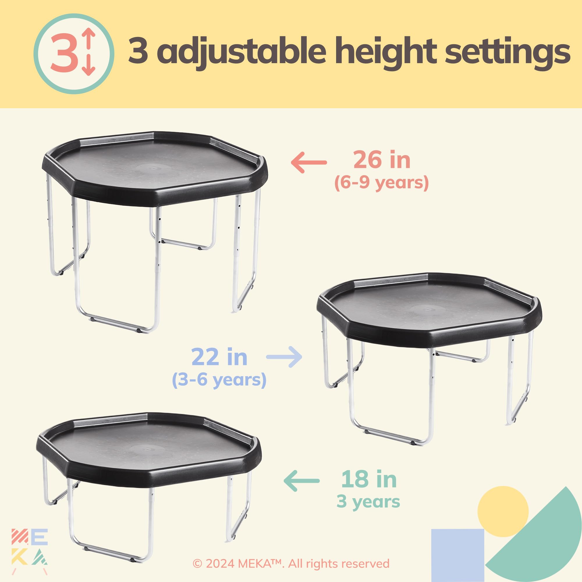 MEKA Large Black Tuff Tray Set with Stand - Sensory Play Tray for Toddlers, Sand & Water Table for Outdoor/Indoor Play - Durable Kids Activity Tray for Sand, Water, Messy Play & Learning Activities