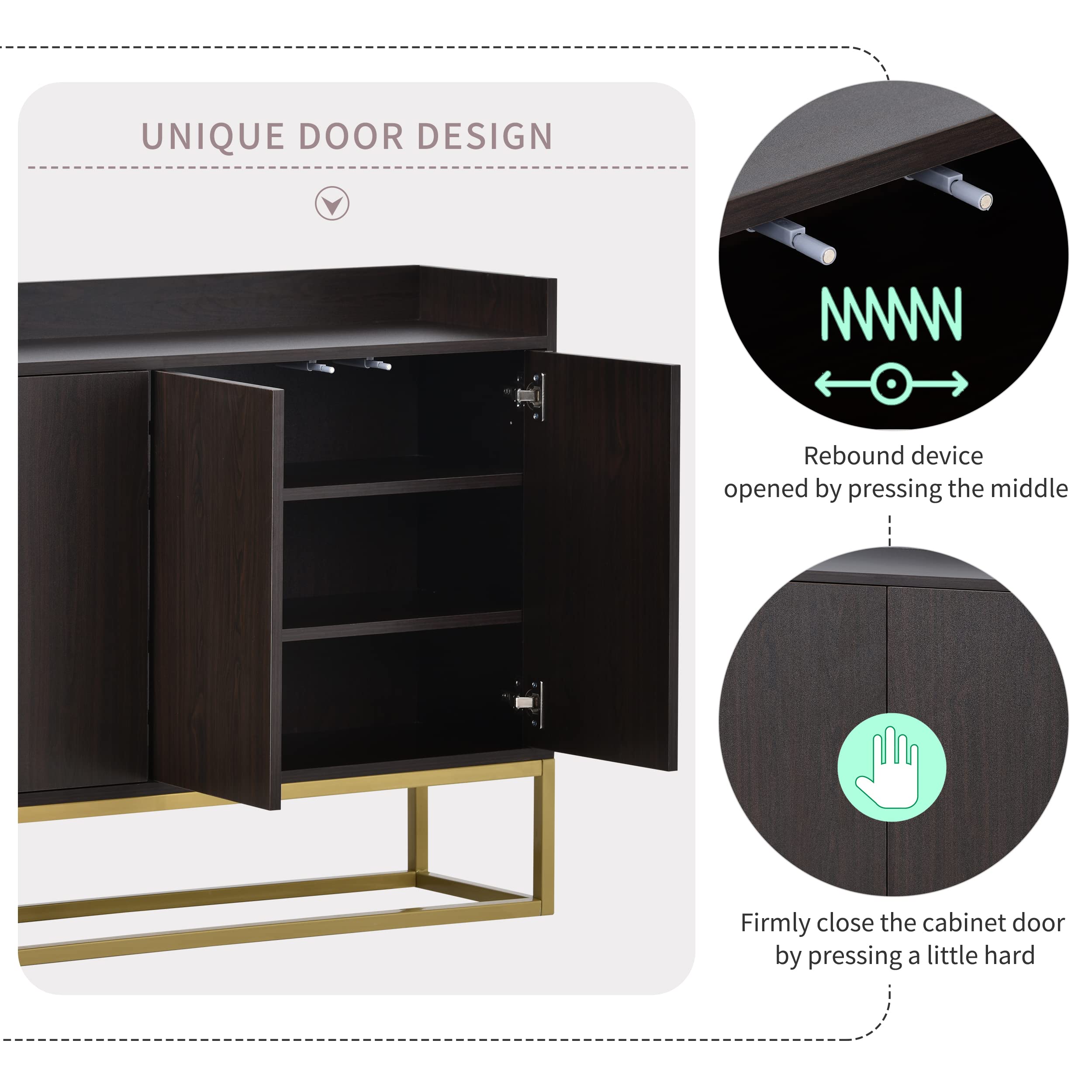 Modern Espresso Sideboard Console Table with Metal Legs & Adjustable Shelf - Elegant Buffet Cabinet for Dining Room, Living Room Storage & Home Organization