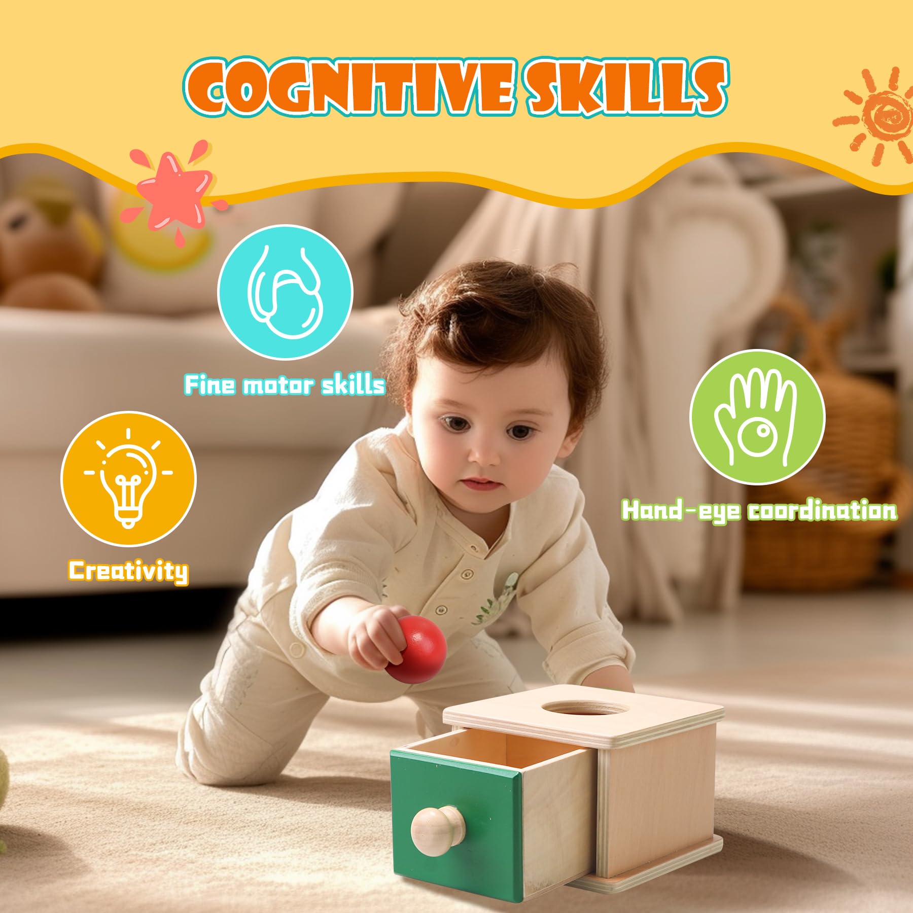 Montessori Wooden Sensory Toys for Babies 6-18 Months - 8 in 1 Educational Learning Set with Tissue Box Toy, Rainmaker & More - Perfect for Early Development, Daycare, and Home Play