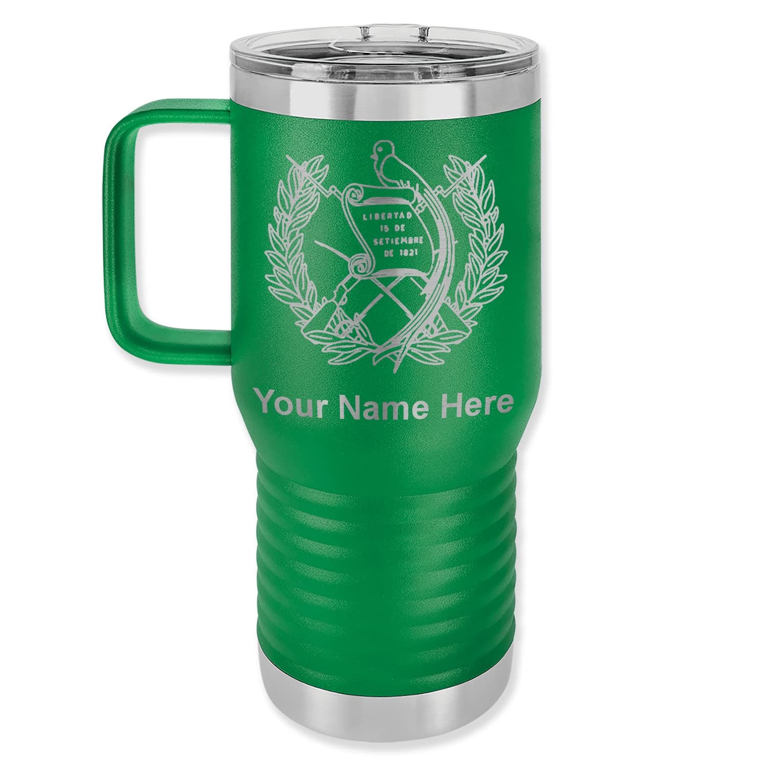 LaserGram 20oz Vacuum Insulated Stainless Steel Travel Mug with Handle - Custom Guatemala Flag Engraving, Leak Proof, Keeps Drinks Hot/Cold for Hours - Perfect for Coffee, Tea & Outdoor Adventures (Green)