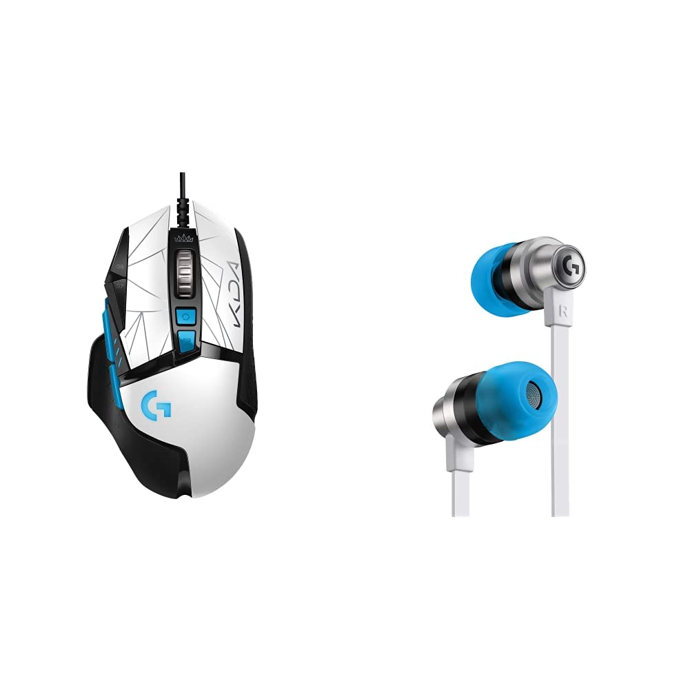 Logitech G502 Hero K/DA High Performance Gaming Mouse with 33 K/DA Gaming Earphones - Wired Headset with In-Line Mic, Volume Control & Dual Drivers - Durable Aluminum Build for PC, PS5, Xbox & Esports Gaming