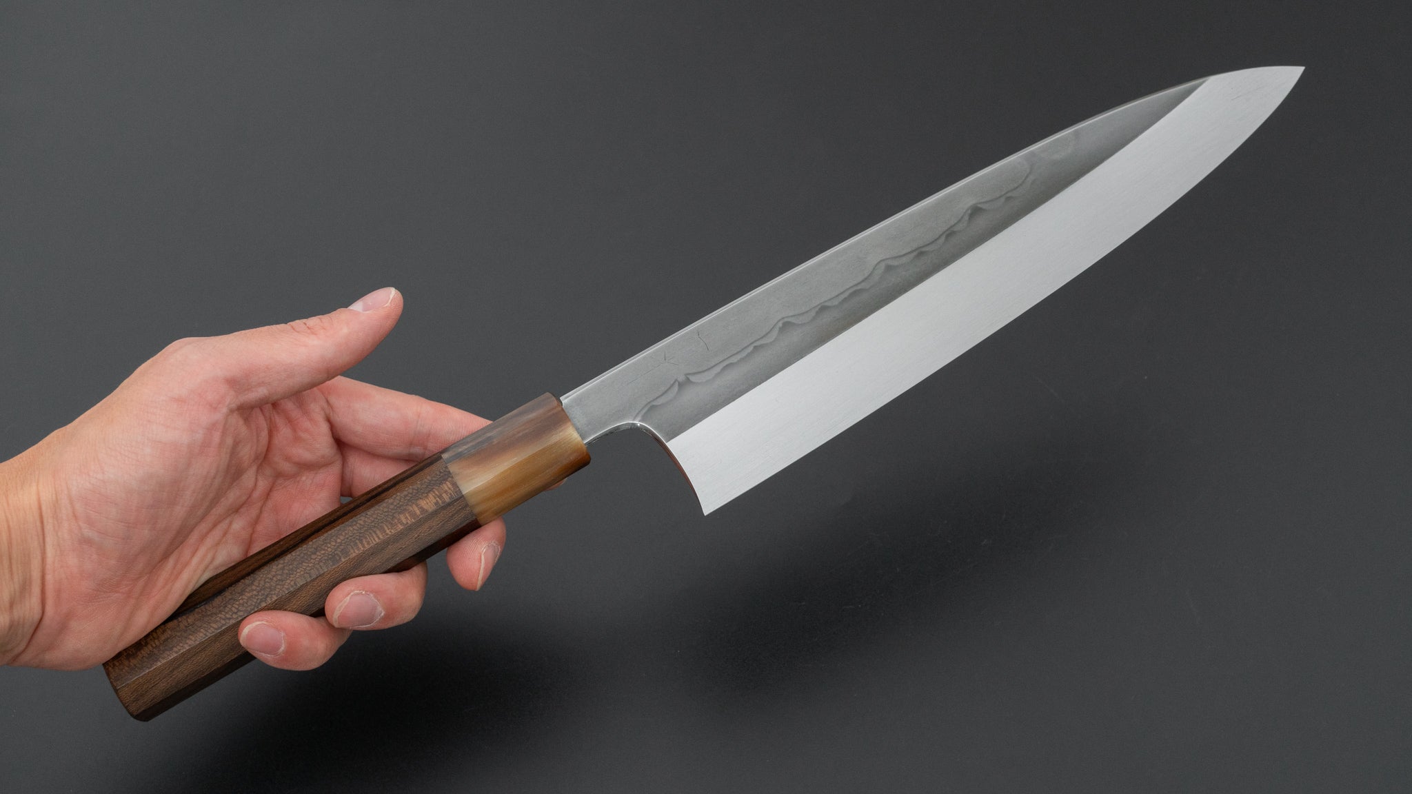 Hitohira Togashi White #1 Sanbonsugi Mizu Honyaki Gyuto 240mm Japanese Chef Knife with Ziricote Handle & Saya (#123) - Premium Kitchen Knife for Sushi, Meat Cutting & Professional Cooking