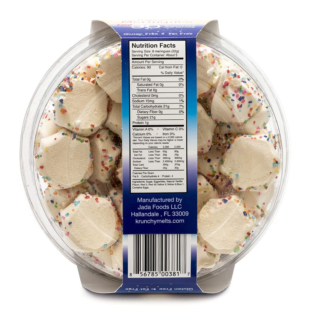 Krunchy Melts Original Meringue Cookies - Birthday Cake Flavor | Low Calorie (90 Cal/Serving), Fat Free, Gluten Free & Dairy Free Snacks (4 Oz) | Perfect for Parties, Gifts & Healthy Dessert Cravings