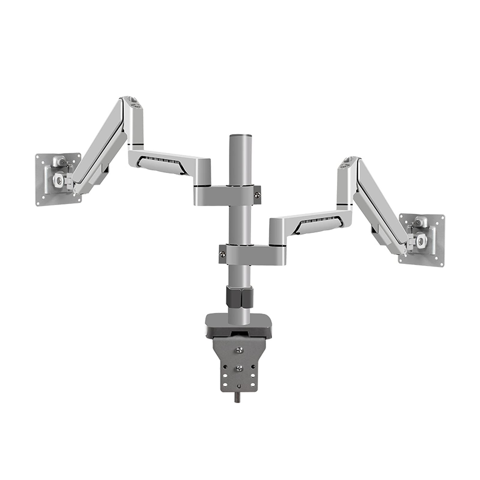 TOMYEUS Dual Monitor Arm Mount - Adjustable Gas Spring Stand for 14-32 Inch Screens (4.4-19.8 lbs Each) - C-Clamp & Grommet Base (Silver) - Perfect for Home Office, Gaming Setup & Workspace Ergonomics