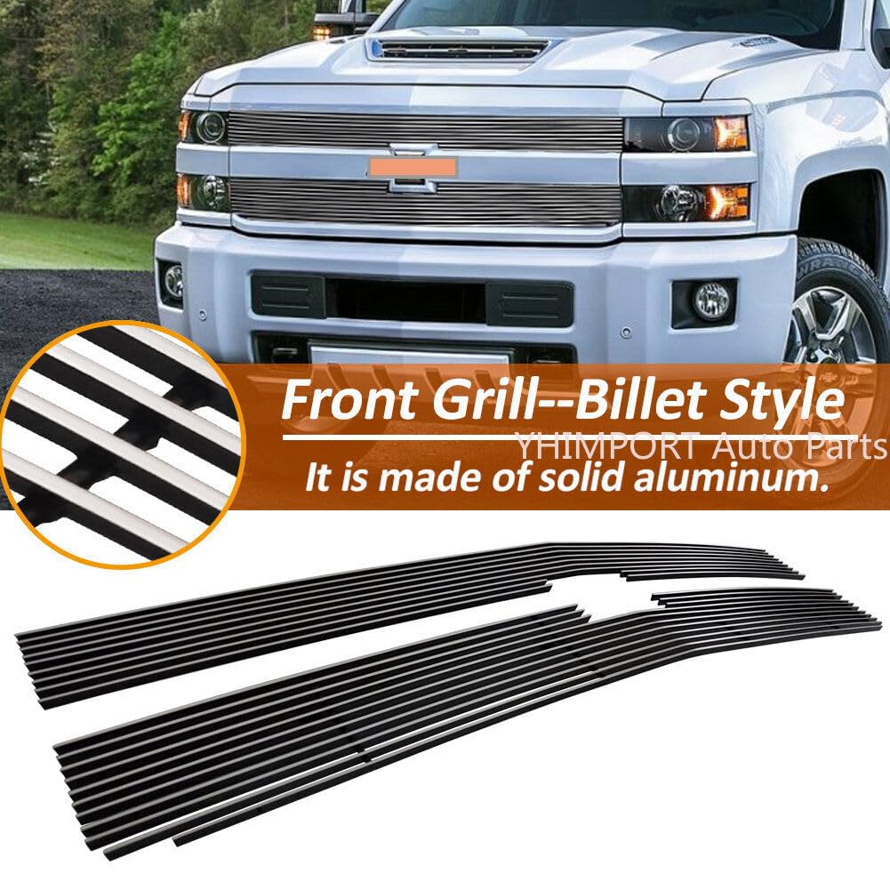 2015-2018 Chevy Silverado 2500 HD 3500 HD & 2019 LTZ Chrome Front Billet Grille Insert - Polished Aluminum Replacement Grill for Enhanced Truck Appearance - Perfect for Off-Roading, Car Shows & Custom Upgrades