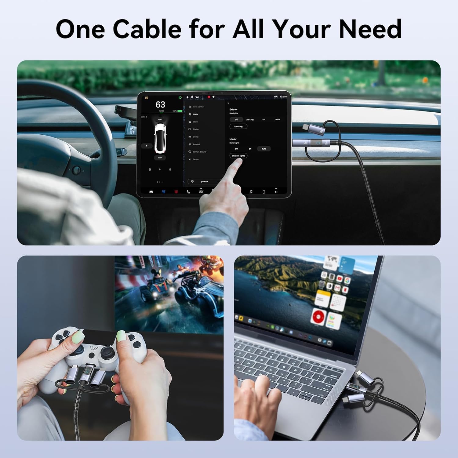 6-in-1 Multi Charger Cable with LED Display | 60W PD Fast Charging USB C/A to Type C/Micro Cable (6ft) | Compatible with iPhone, Android Phones, Laptops & Tablets | Perfect for Home, Office & Travel Charging