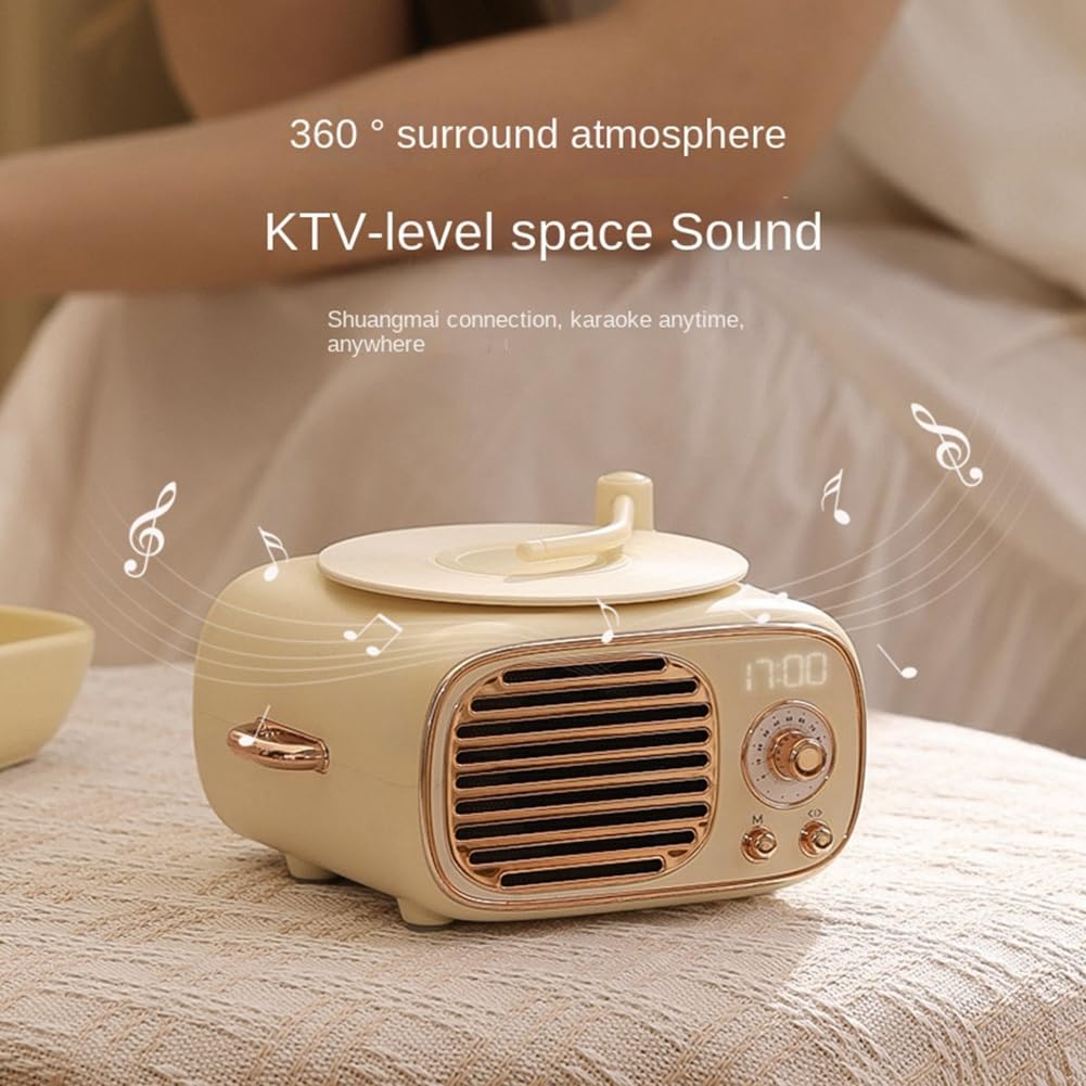 Vintage Bluetooth Speaker with Clock & Wireless Mic - Portable Mini Speaker for Home, Office, Travel | Osmond Old Fashioned Wireless Speaker with FM Radio & AUX Input