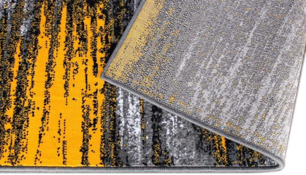 Champion Modern Abstract Brush Soft Plush Area Rug - 5x7 Feet, Yellow Grey Black - Perfect for Living Room, Bedroom & Office Decor