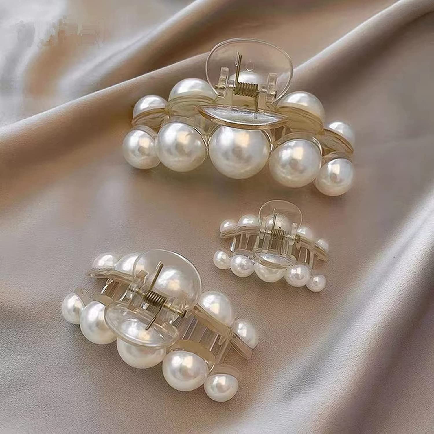 SSDN 3-Pack Pearl Stone Hair Clutchers + 22 Hair Ties + 10 Colorful Bobby Pins - Large Medium Small Hair Claws for Women & Girls | Perfect for Ponytails, Braids, and Everyday Hair Styling