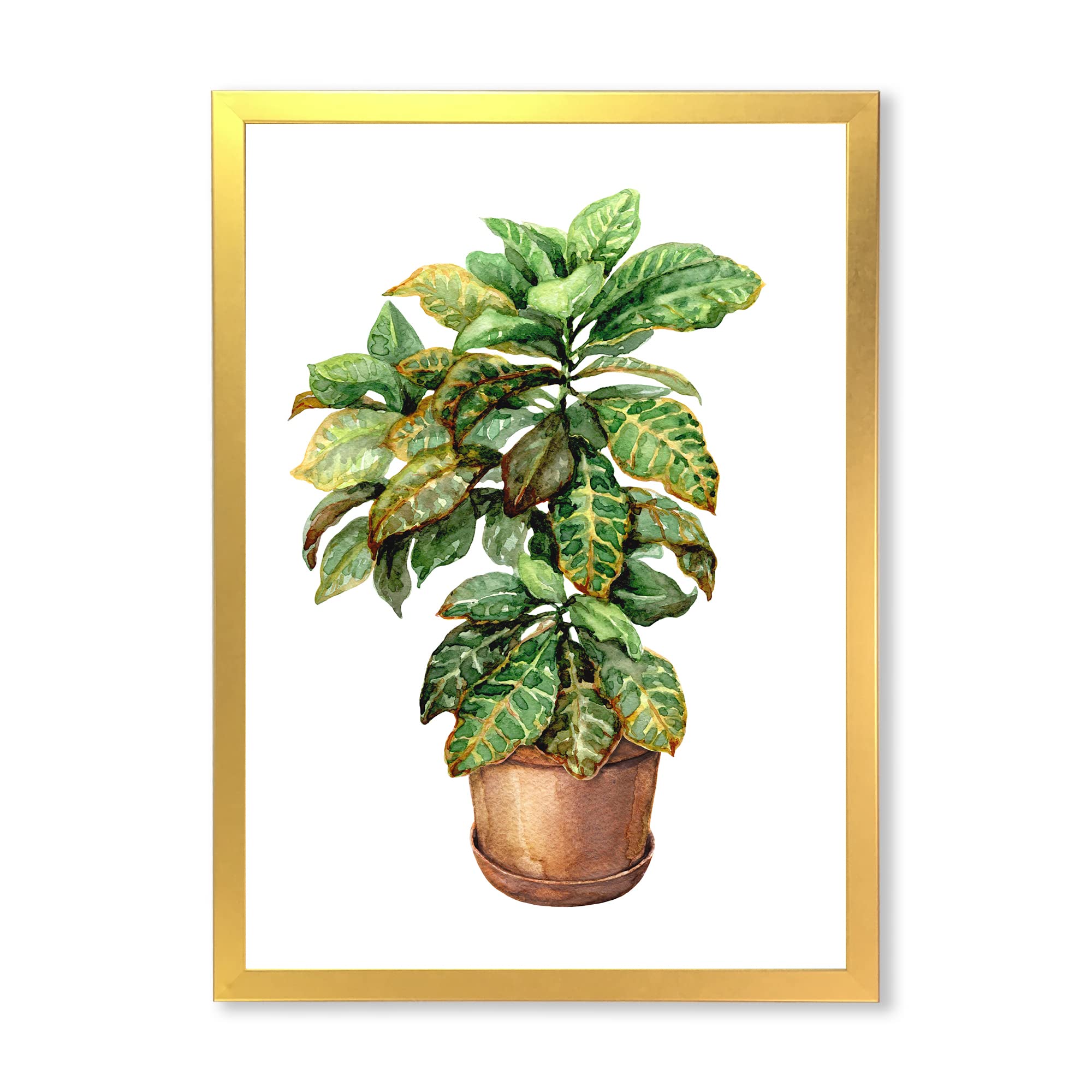 DesignQ Croton in Clay Flowerpot - Traditional Framed Wall Art Decor for Living Room, Bedroom & Office - Handmade Botanical Home Décor