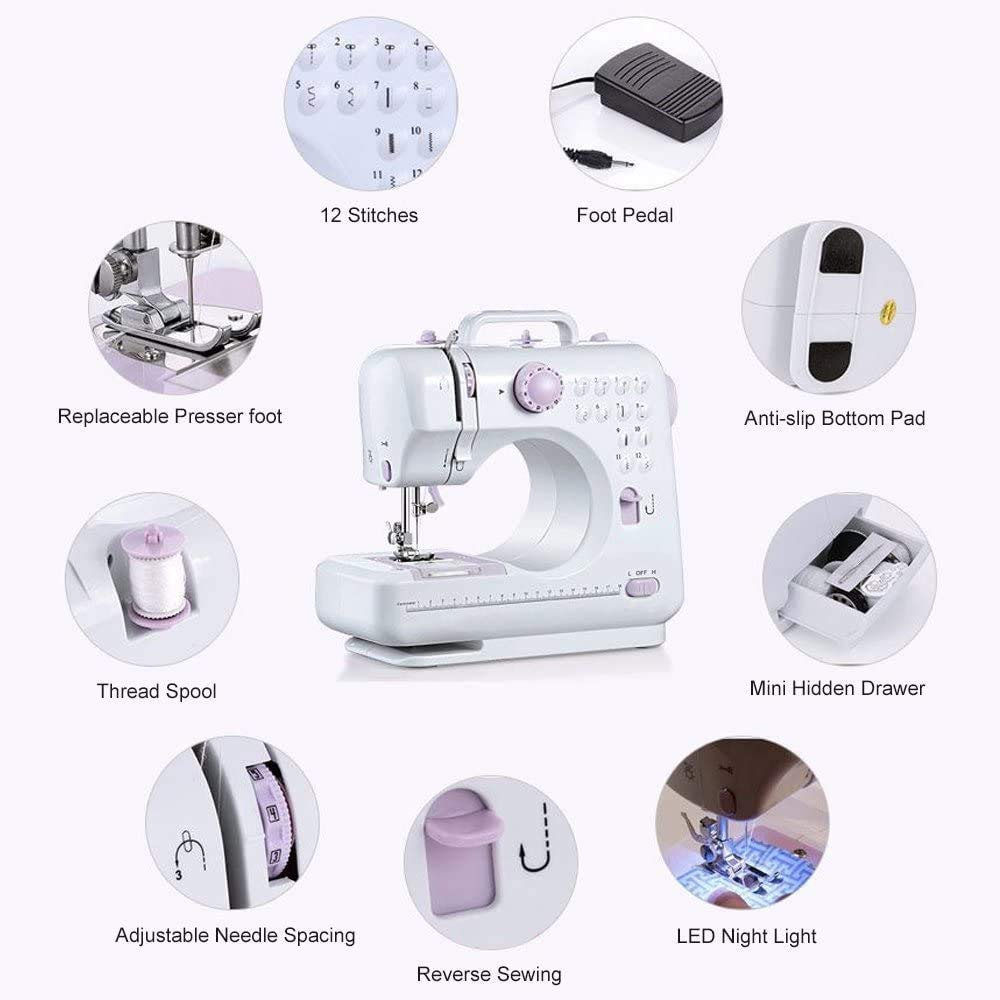 **Inkec Mini Electric Sewing Machine - Portable Household & Crafting Sewing Machine with 12 Built-in Floral Stitches, Foot Pedal & Handheld Operation - Perfect for Beginners, DIY Projects, Mending Clothes & Home Decor**    *(Use Cases: Ideal for quick repairs, DIY crafts, sewing small fabrics, hemming clothes, and creating handmade gifts.)*