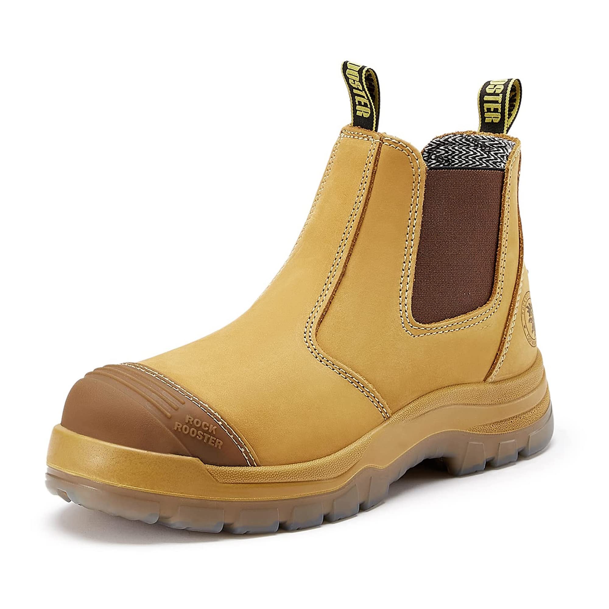 ROCKROOSTER Men's 6 Inch Slip Resistant Safety Work Boots - Comfortable Chelsea Style Slip On Boots for Construction, Warehouse & Outdoor Work