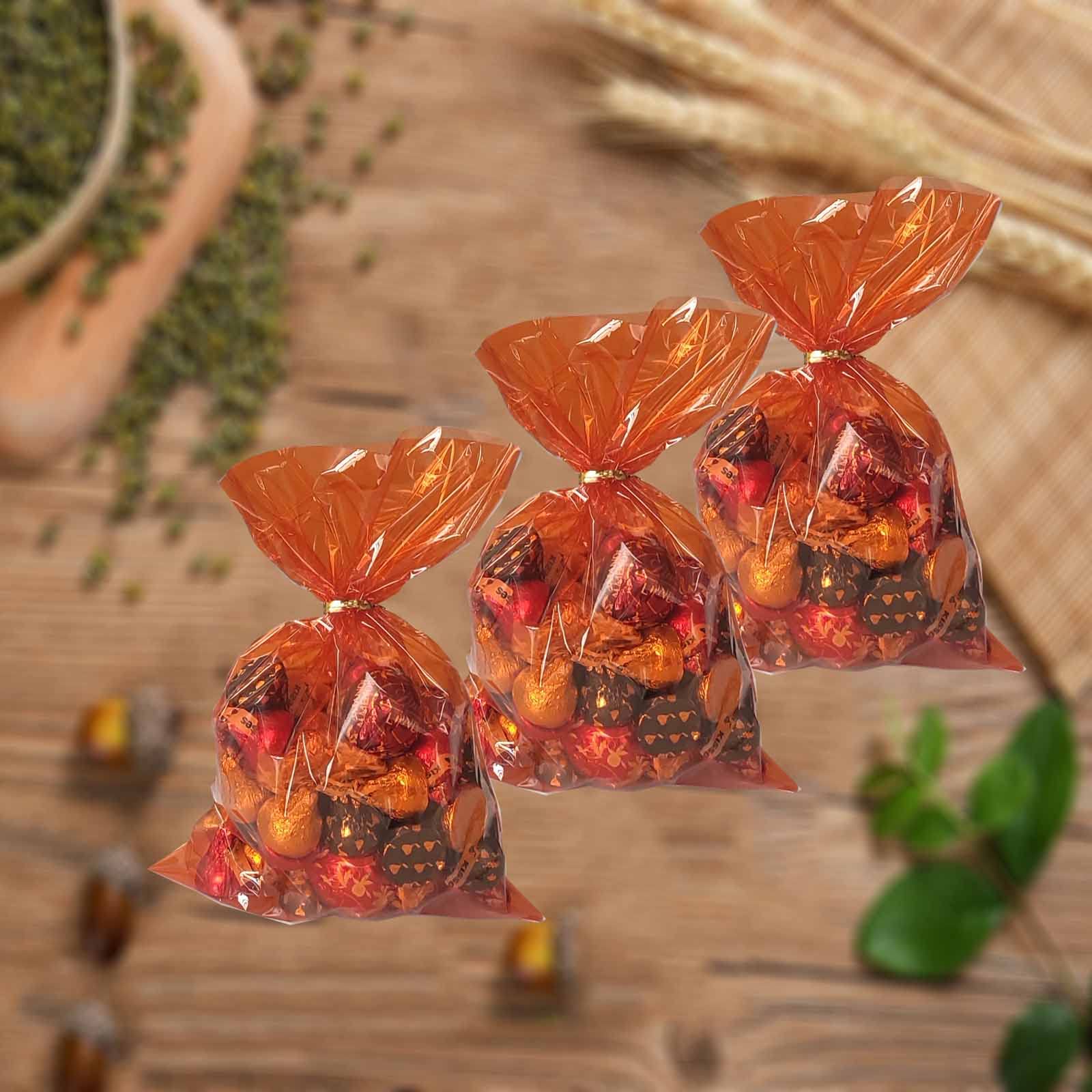 YESON 6x9 Inch Clear Cellophane Treat Bags - 50 Pack of Orange Cello Cookie Candy Plastic Bags for Party Favors, Gift Wrapping & Baking Treats