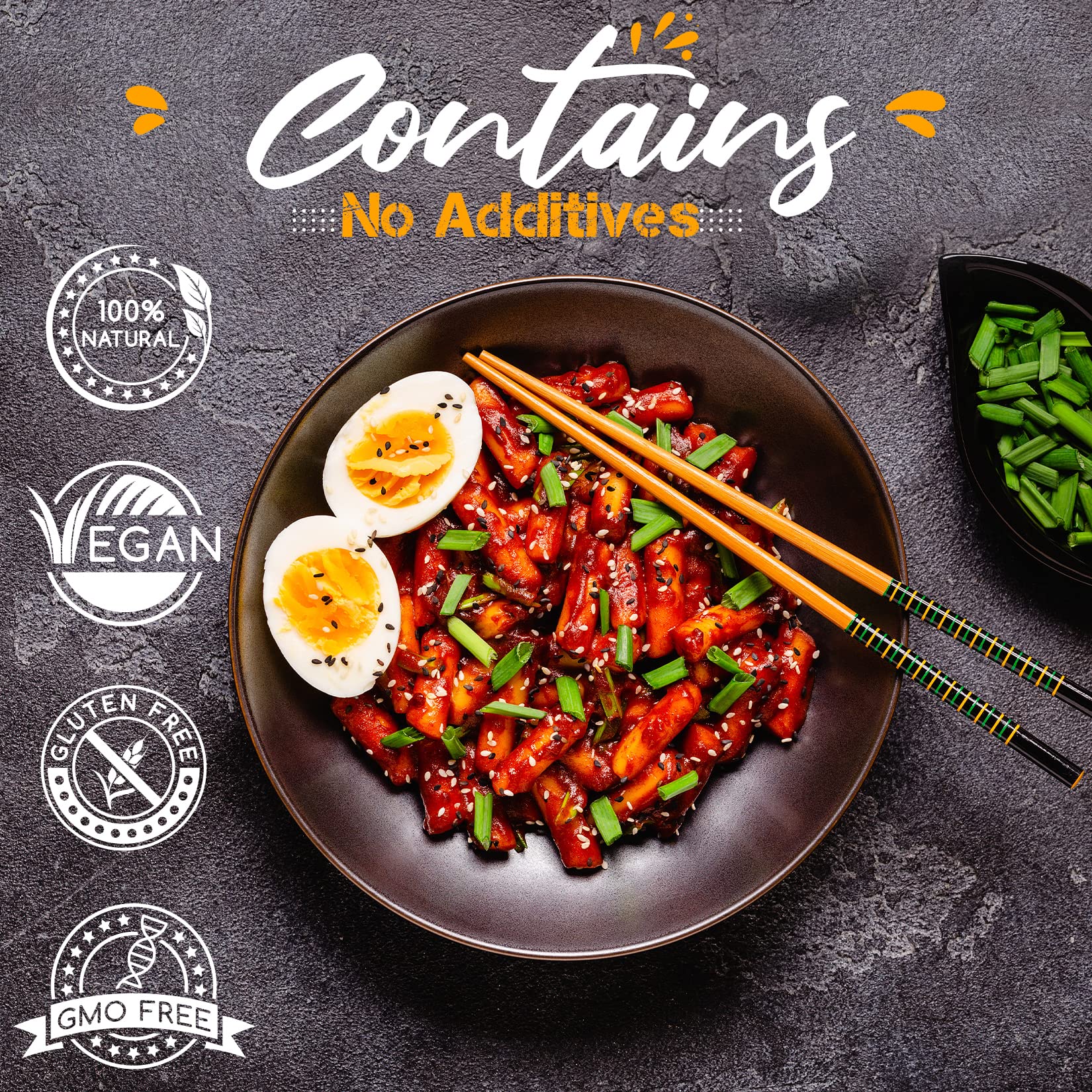 Korean Rice Cakes Tteokbokki - Vegan Gluten-Free Asian Snacks (2 Packs) for Home Cooking & Party