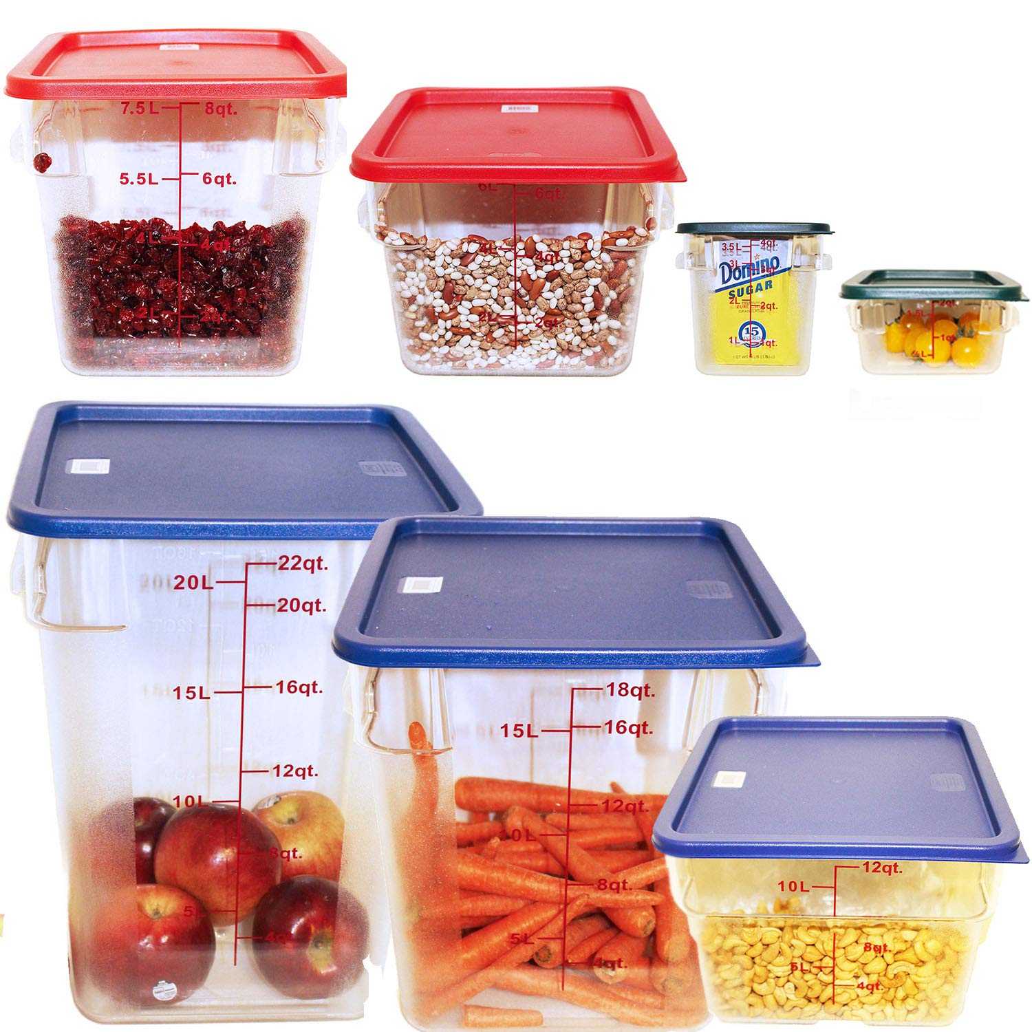 Premium Tiger Chef Square Polycarbonate Food Storage Containers with Lids - Commercial Grade Set (2-22 Quart, 14-Piece) - Ideal for Meal Prep, Restaurant Use & Bulk Food Storage