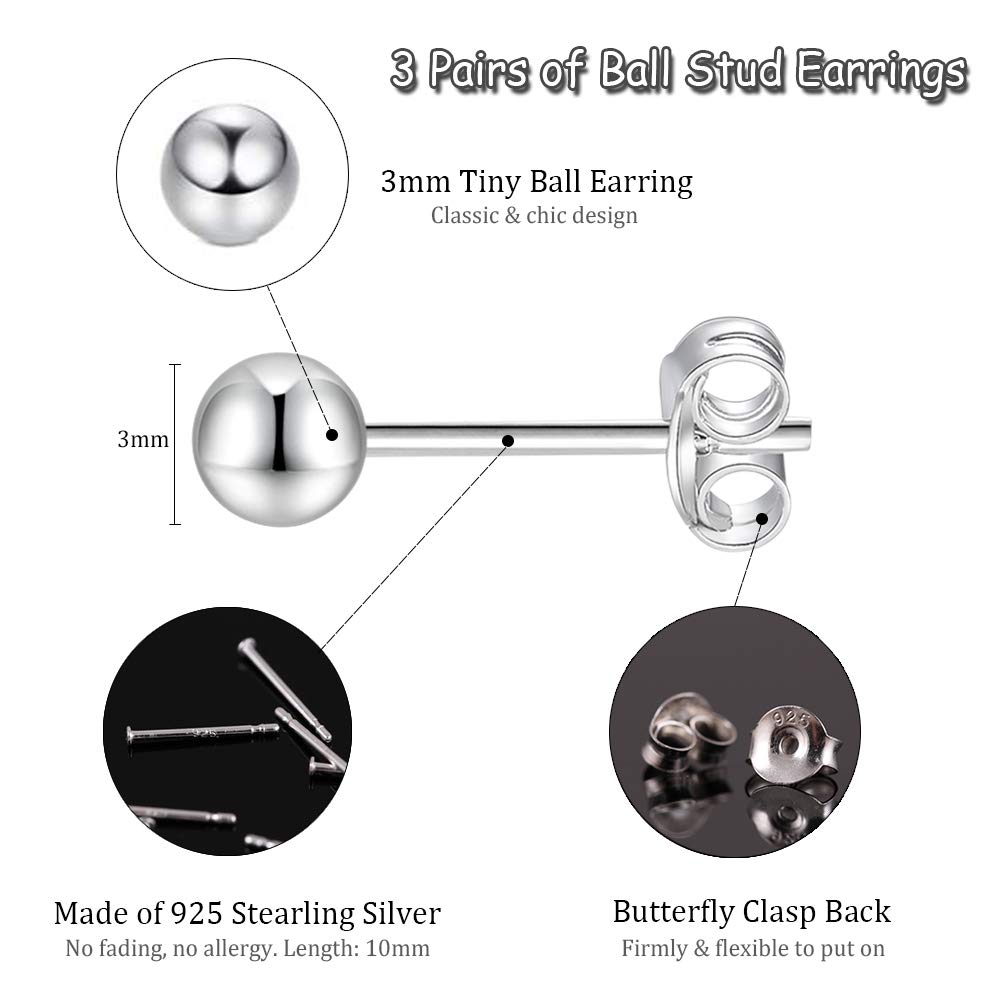 7 Pairs Hypoallergenic 925 Sterling Silver Tragus Earrings with Tiny Ball Studs, Round CZ & Pearl Earrings for Sensitive Ears | Perfect for Daily Wear, Parties & Gifts