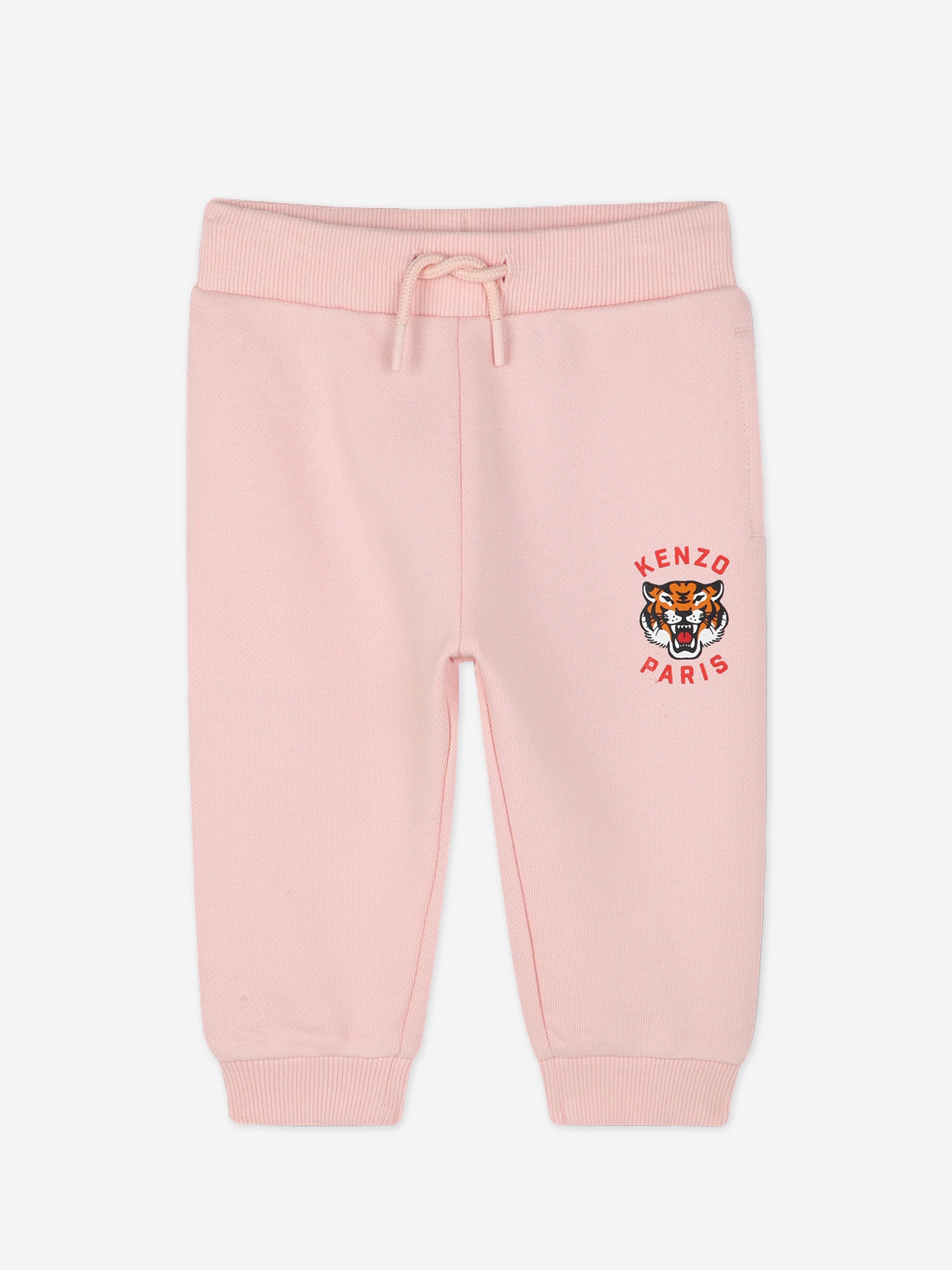 Adorable Pink Baby Girls Tiger Logo Tracksuit Set - Soft Cotton Jogger Outfit for Playdates & Family Photos