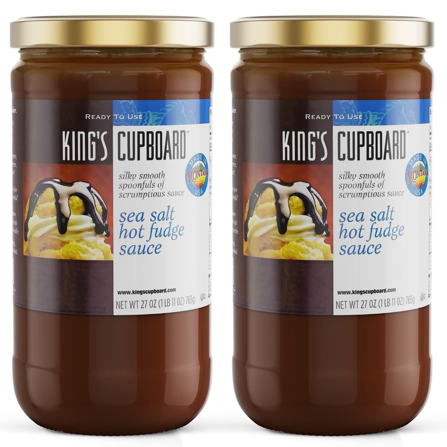 King's Cupboard Sea Salt Hot Fudge Chocolate Sauce - Premium Gluten-Free, Kosher, All Natural Dessert Topping (27 oz, Pack of 2) - Perfect for Ice Cream Sundaes, Coffee Drizzle, Chocolate Fondue, Ganache & Baking Treats