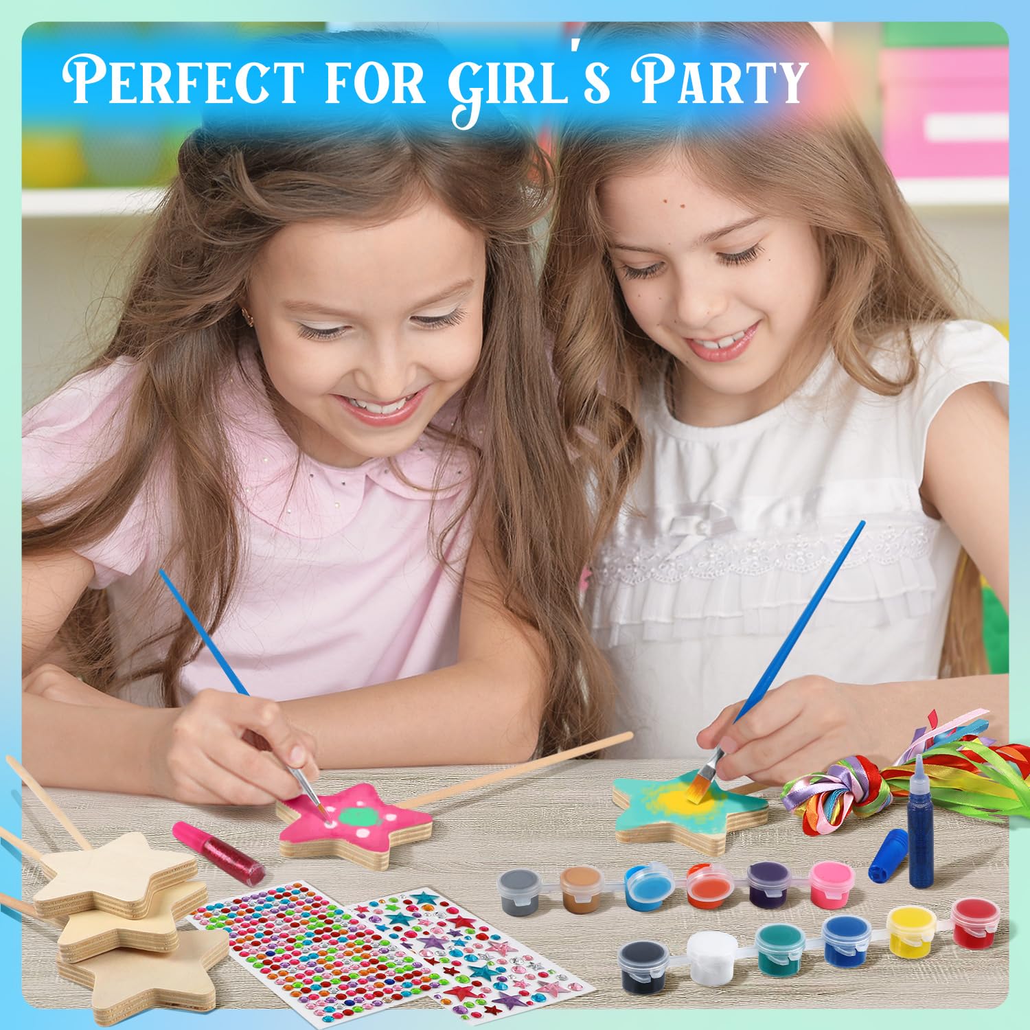 DIY Wooden Princess Wand Craft Kit - 12 Sets with Fairy Wands, Gem Stickers, Paint & Ribbons - Magical Party Supplies & Creative Gift for Girls - Perfect for Birthday Parties, Dress-Up Play & Fairy-Themed Events