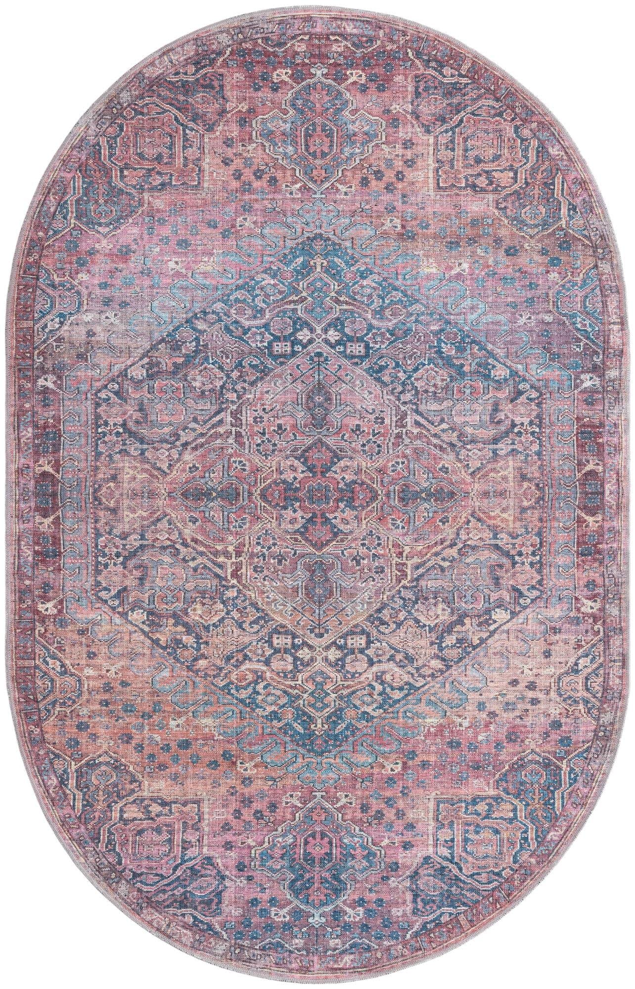 Washable 5' x 8' Oval Rust Red Low-Pile Rug - Maahru Collection by Rugs.com | Soft & Durable for Living Rooms, Dining Areas & Open Spaces | Easy to Clean Home Decor for High Traffic Areas