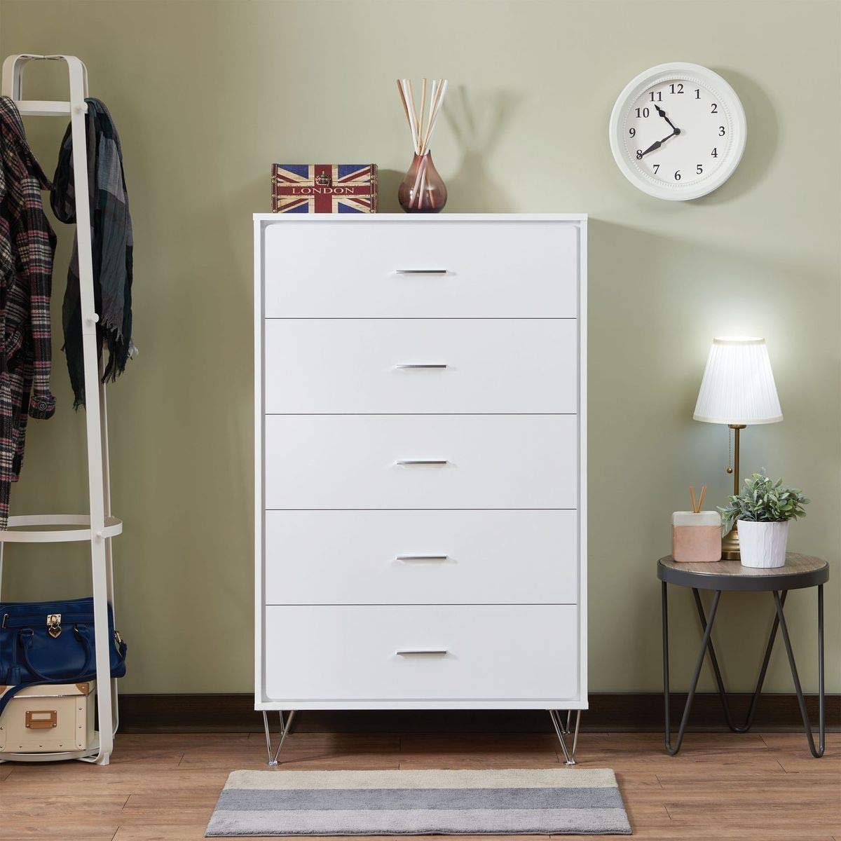 5-Drawer Wooden Storage Cabinet - White Dresser Chest Wardrobe Organizer for Bedroom, Living Room & Closet | Space-Saving Furniture for Home Organization & Clothes Storage