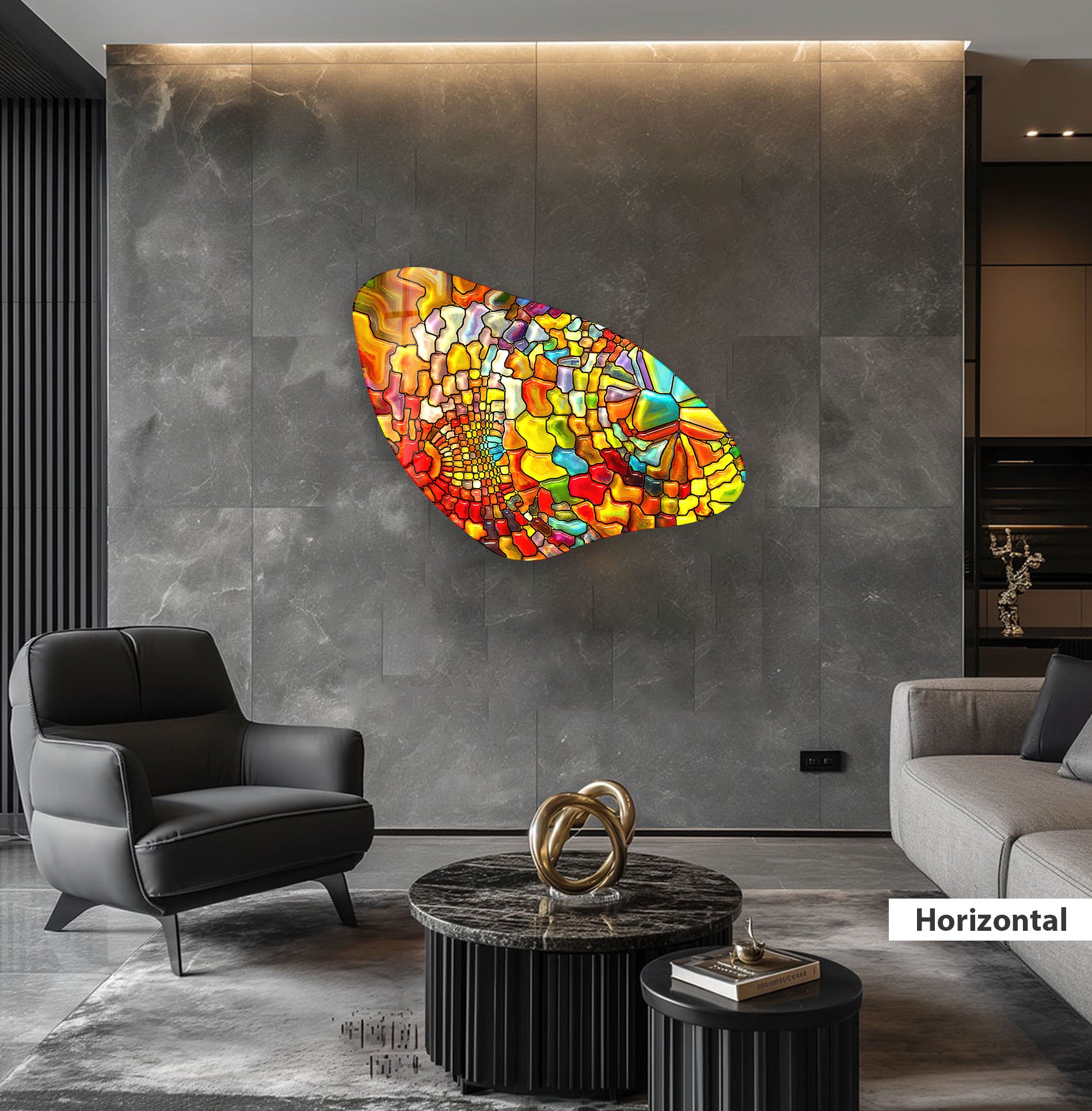 Handmade Aesthetic Orange Stained Irregular Glass Wall Art - Modern Abstract Home Decor for Living Room, Bedroom & Office