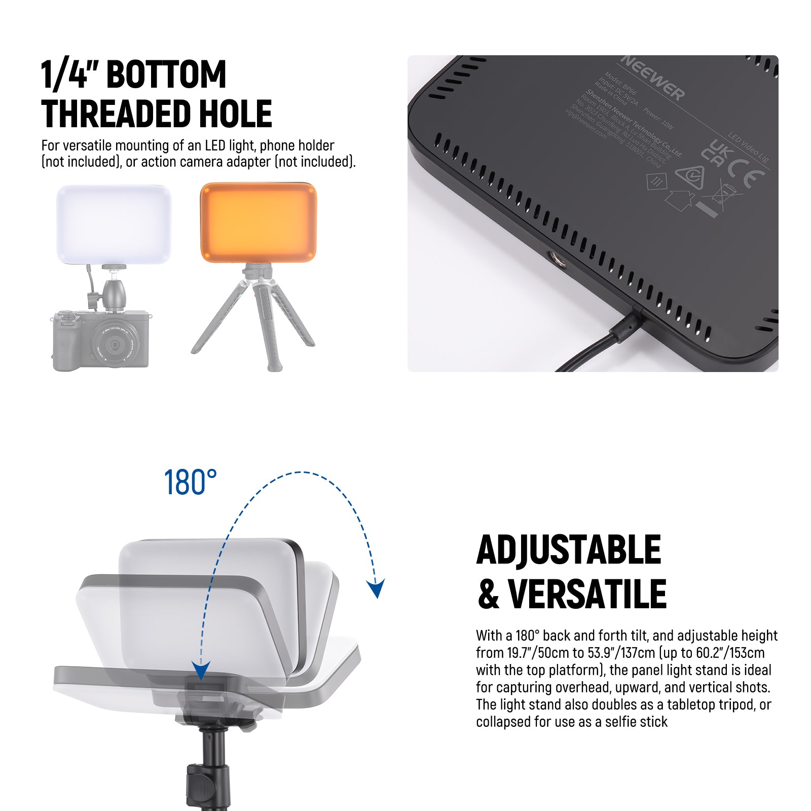 NEEWER BASICS BP66 2 Pack Bi-Color LED Video Light Panel Kit - 3200K-5600K Adjustable, CRI≥95 for YouTube, TikTok, Photography & Studio Lighting