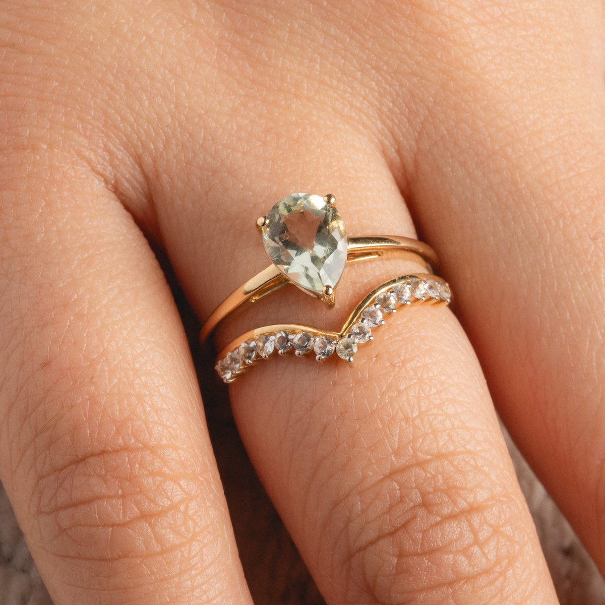 14K Gold Classic Green Grandeur Nesting Ring Set for Women - Elegant Stackable Rings for Everyday Wear, Gift Giving & Special Occasions