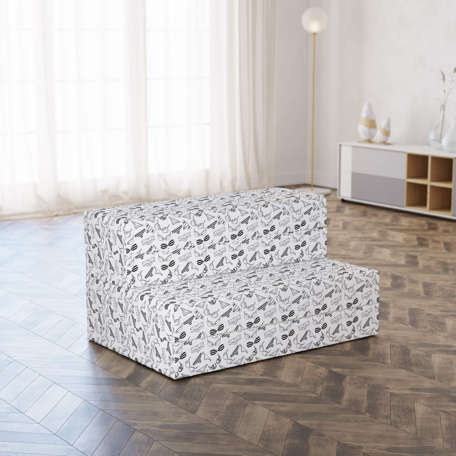 Ambesonne Black and White Foldable Mattress - Lingerie Doodle Print Twin Size (74.8