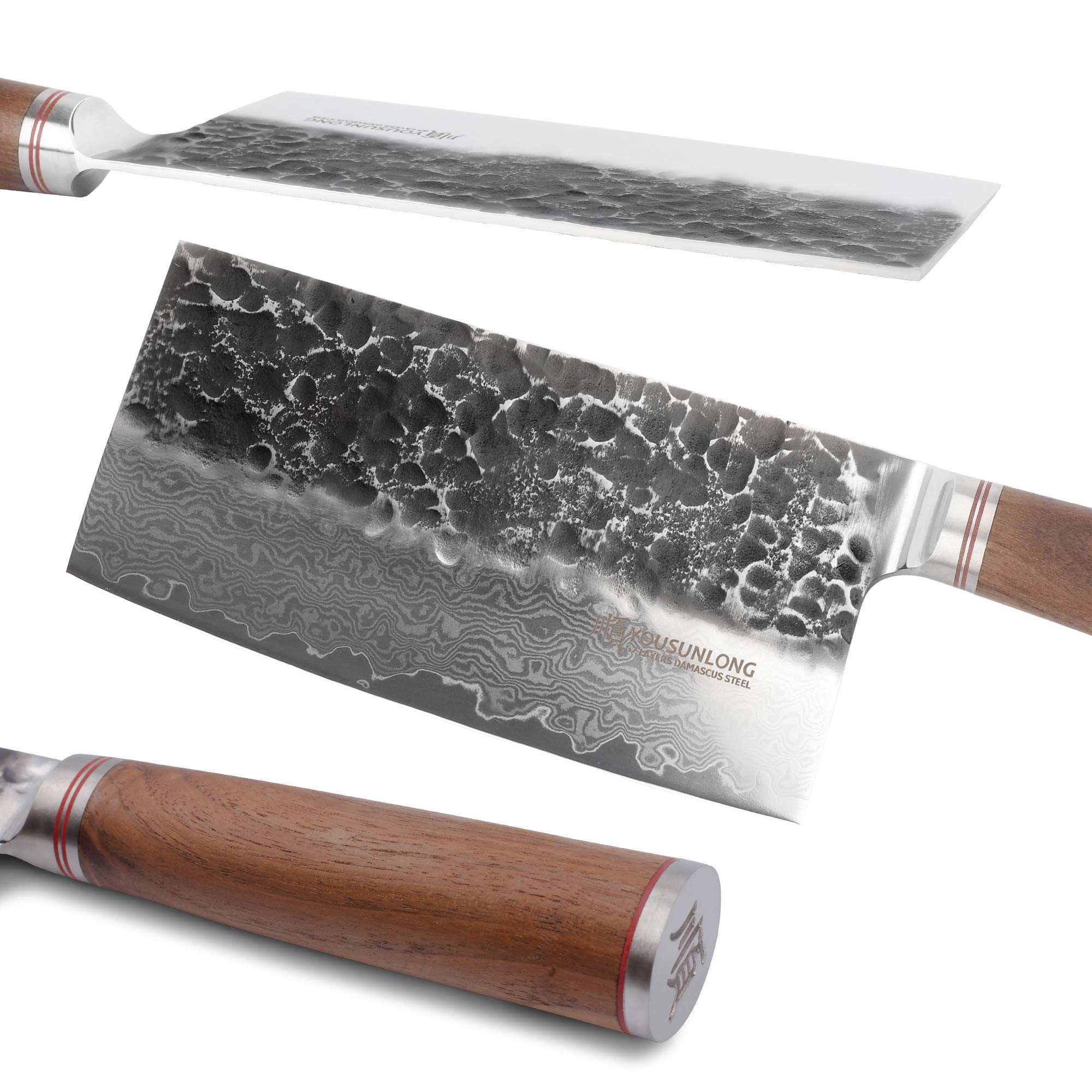 Premium 7-inch Japanese Damascus Steel Meat Cleaver - Professional Chef Knife with Walnut Wood Handle & Leather Sheath - Perfect for Chopping Meat, Vegetables & Herbs in Home Kitchens & Restaurants