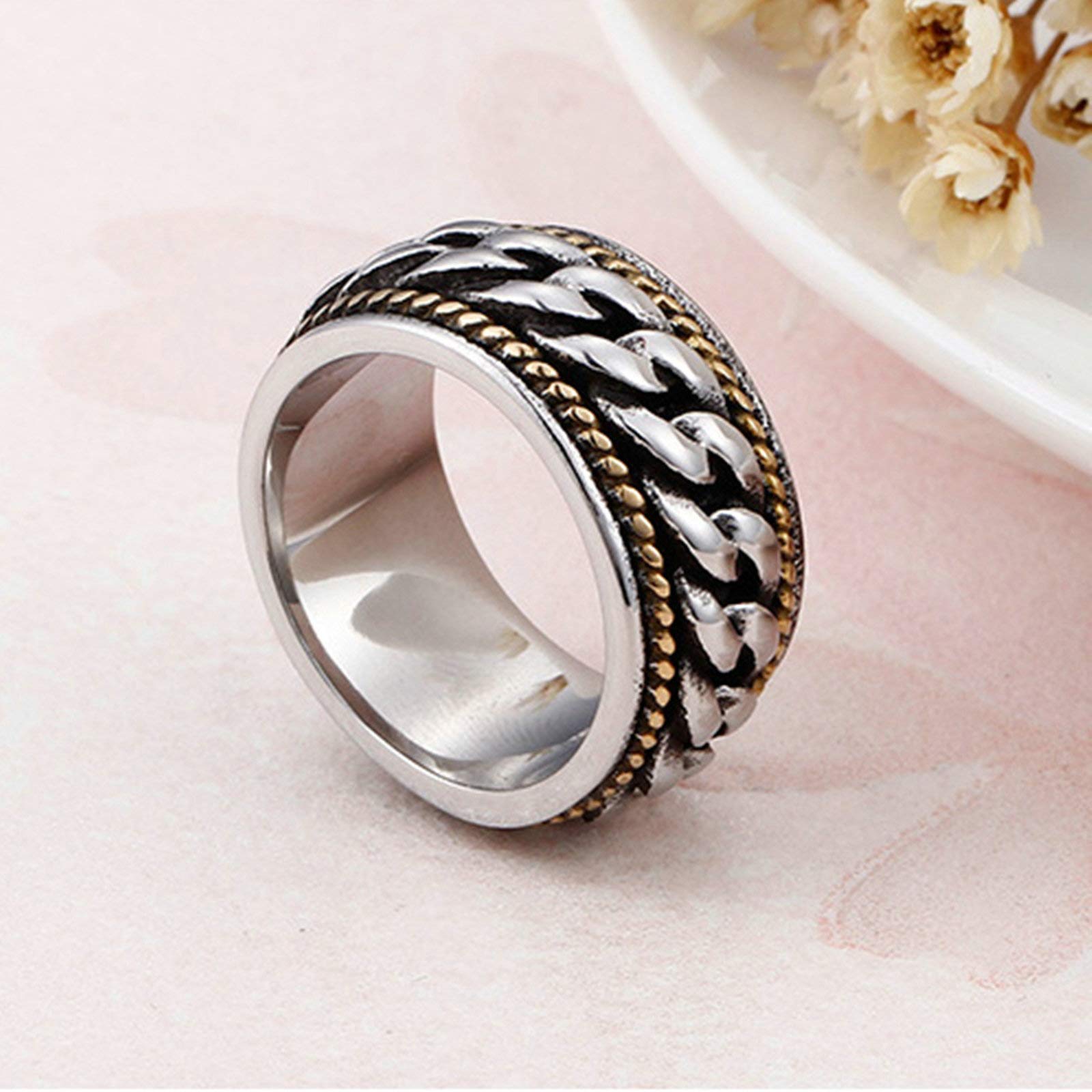 Daesar Men's Stainless Steel Rings - Vintage Biker Chain Ring for Men in Silver & Gold - Perfect for Casual Wear, Weddings & Gifts