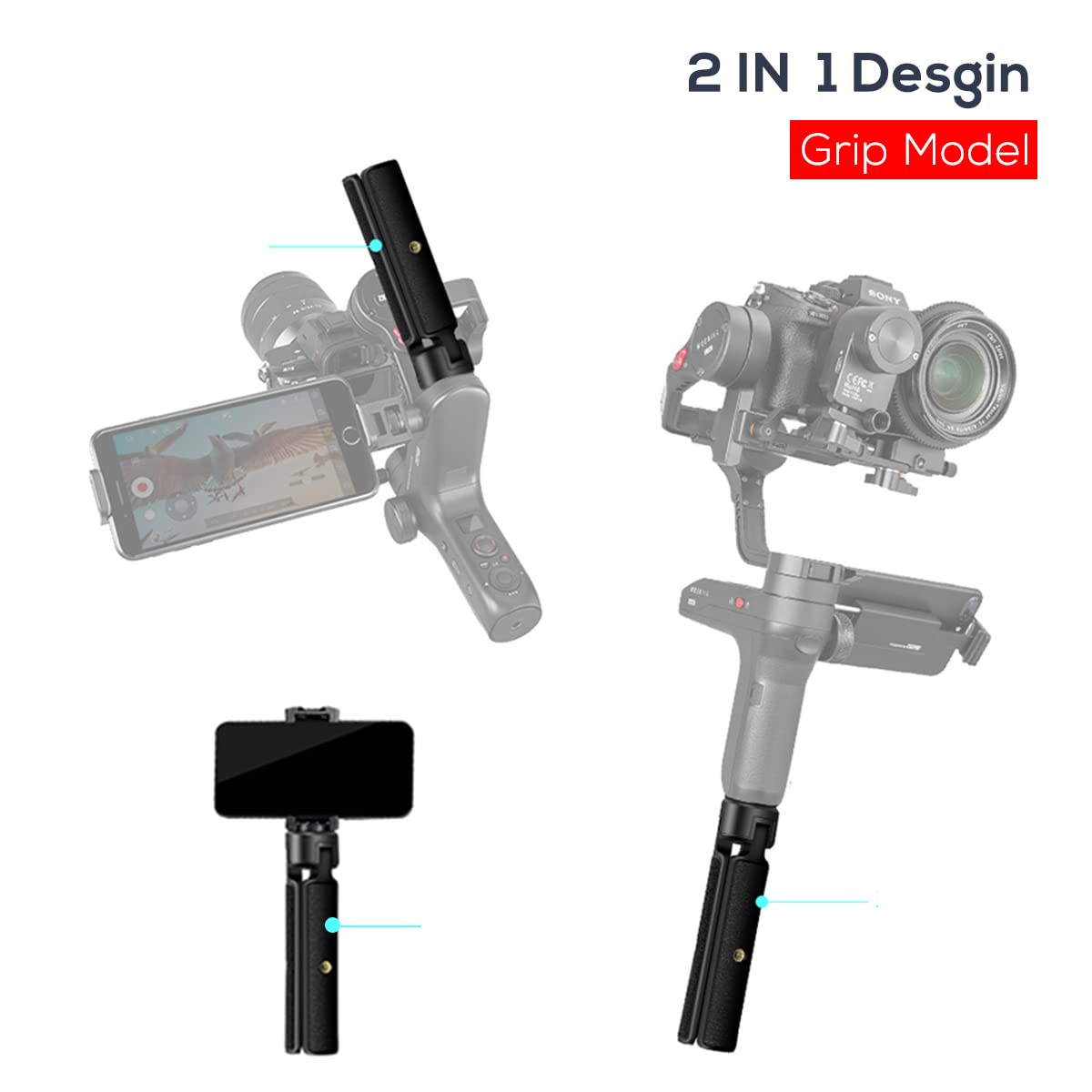 Extended Handle Grip & Tripod 2-in-1 for Gimbal Stabilizer - Compatible with DJI Ronin-S, Zhiyun WEEBILLs, Zhiyun Crane - Desktop Tripod Stand for DSLR Cameras - Perfect for Vlogging, Live Streaming & Professional Photography