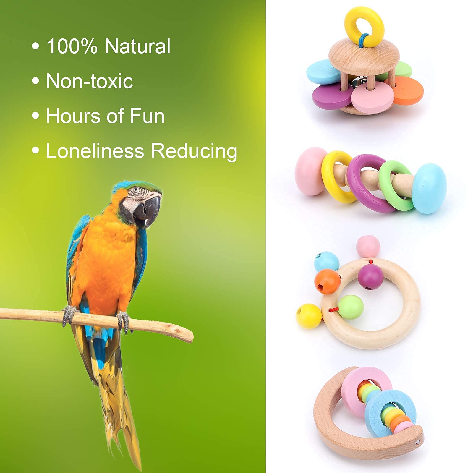 4 Pack Large Bird Toys for Parrots - Interactive Handheld Chew Toys for Macaws, Cockatoos & African Greys - Perfect for Playtime, Training & Enrichment