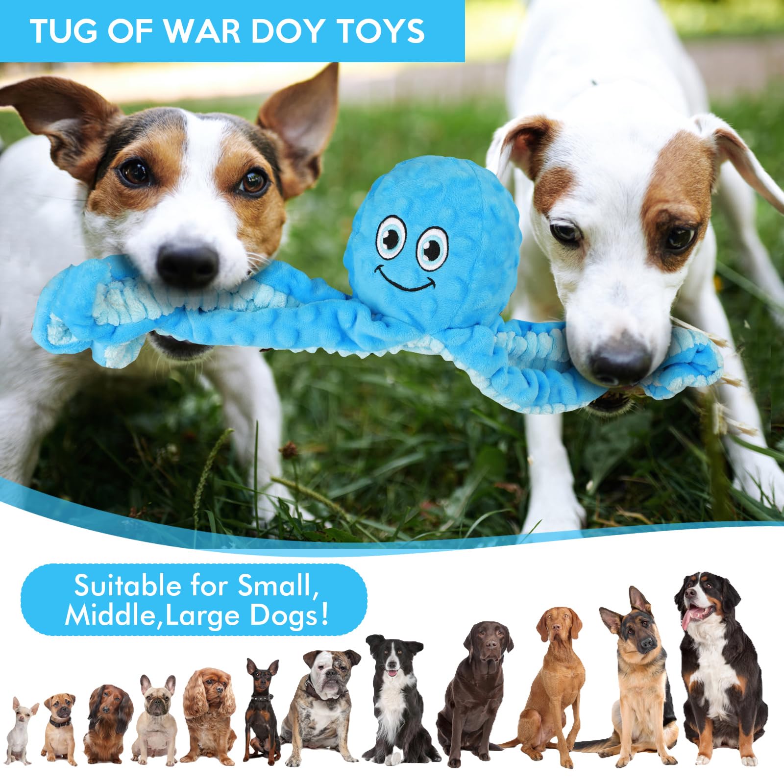 Durable Octopus Squeaky Dog Chew Toy with Crinkle Sound - Interactive Plush Puppy Teething Toy for Small, Medium & Large Dogs - Perfect for Tug of War, Fetch & Playtime