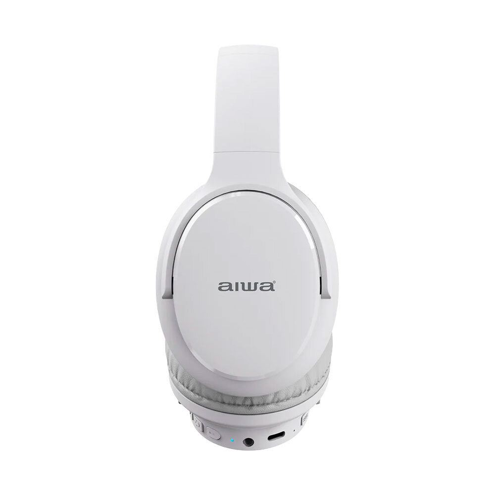AIWA Wireless Bluetooth Over-Ear Headphones with AUX Cable & Airplane Adapter - Noise Cancelling, Hi-Fi Sound, 30H Playtime (White) | Perfect for Travel, Workouts & Home Entertainment